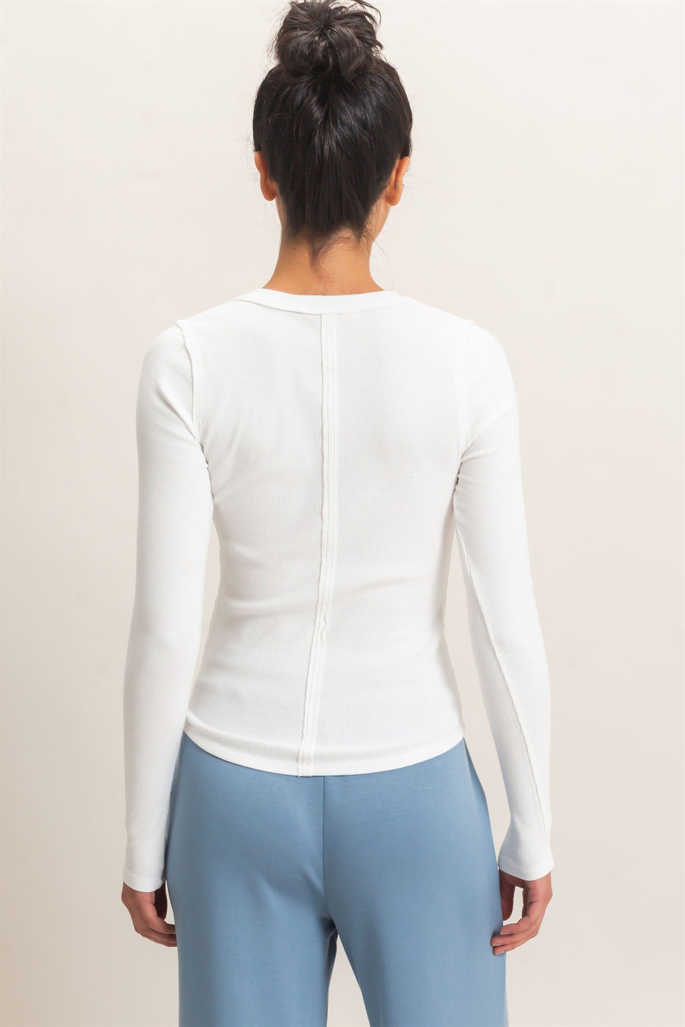 Wholesale Pigment Dye Henley Long Sleeve Top Clothing Tops DZ26C882 WHITE DOUBLE ZERO