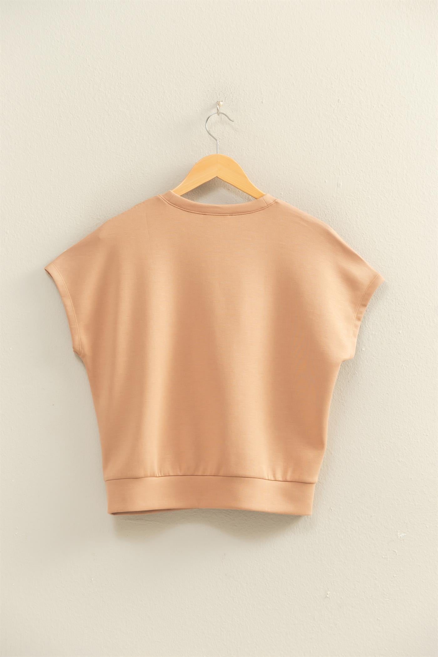 Wholesale Crew Neck Short Dolman Sleeve Top Clothing Tops DZ26C205 DARK TAUPE DOUBLE ZERO