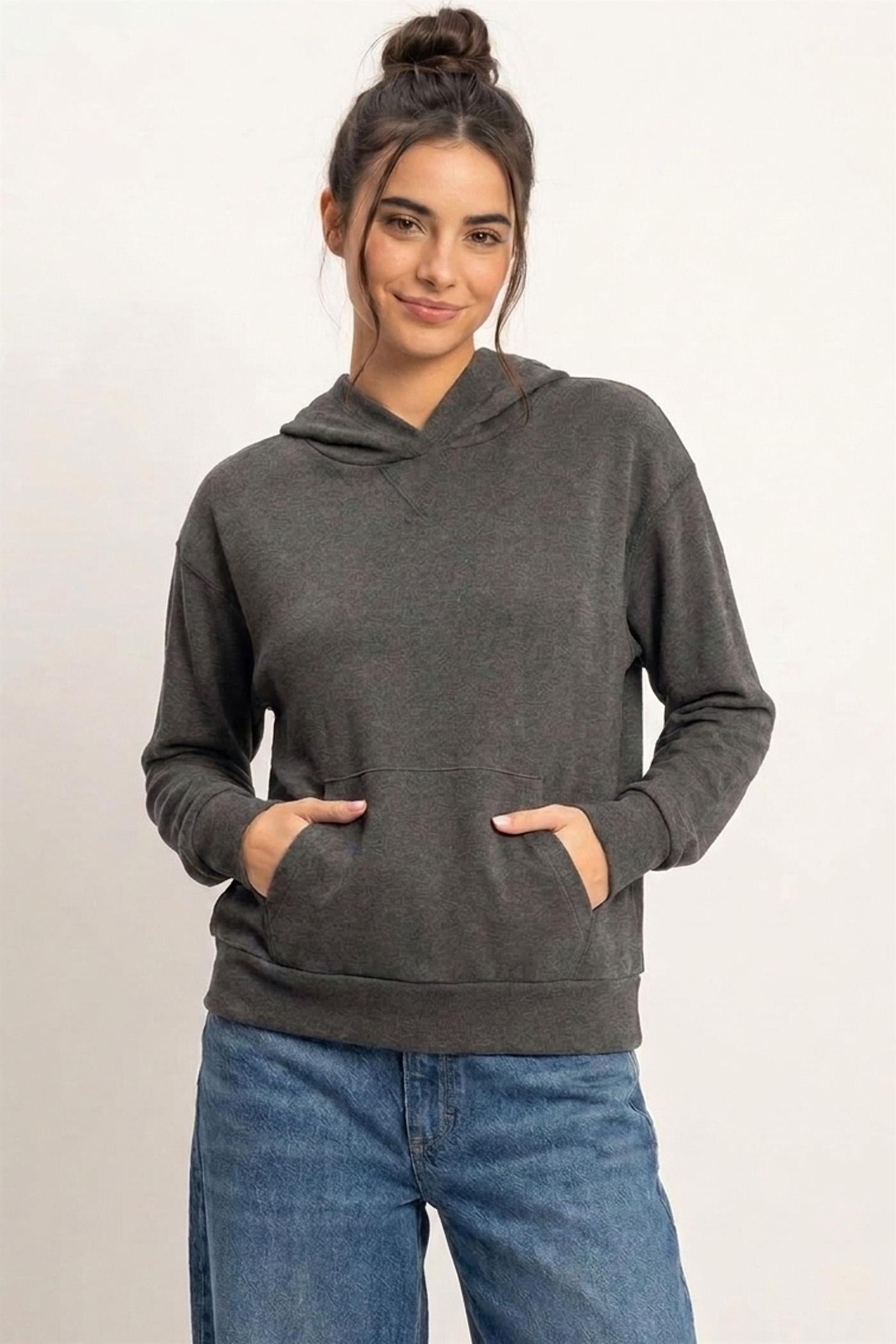 Wholesale Long Sleeve Hoodie With Kangaroo Pocket Hoodies DZ26F276 BLACK DOUBLE ZERO