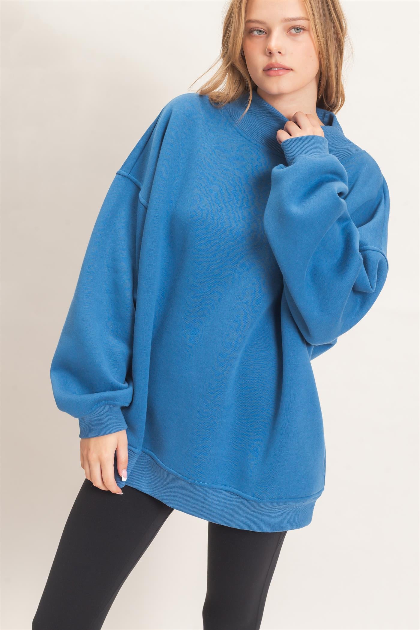 Wholesale Enzyme Washed Mock Neck Sweatshirt Sweatshirts HF26E222 COBALT BLUE HYFVE