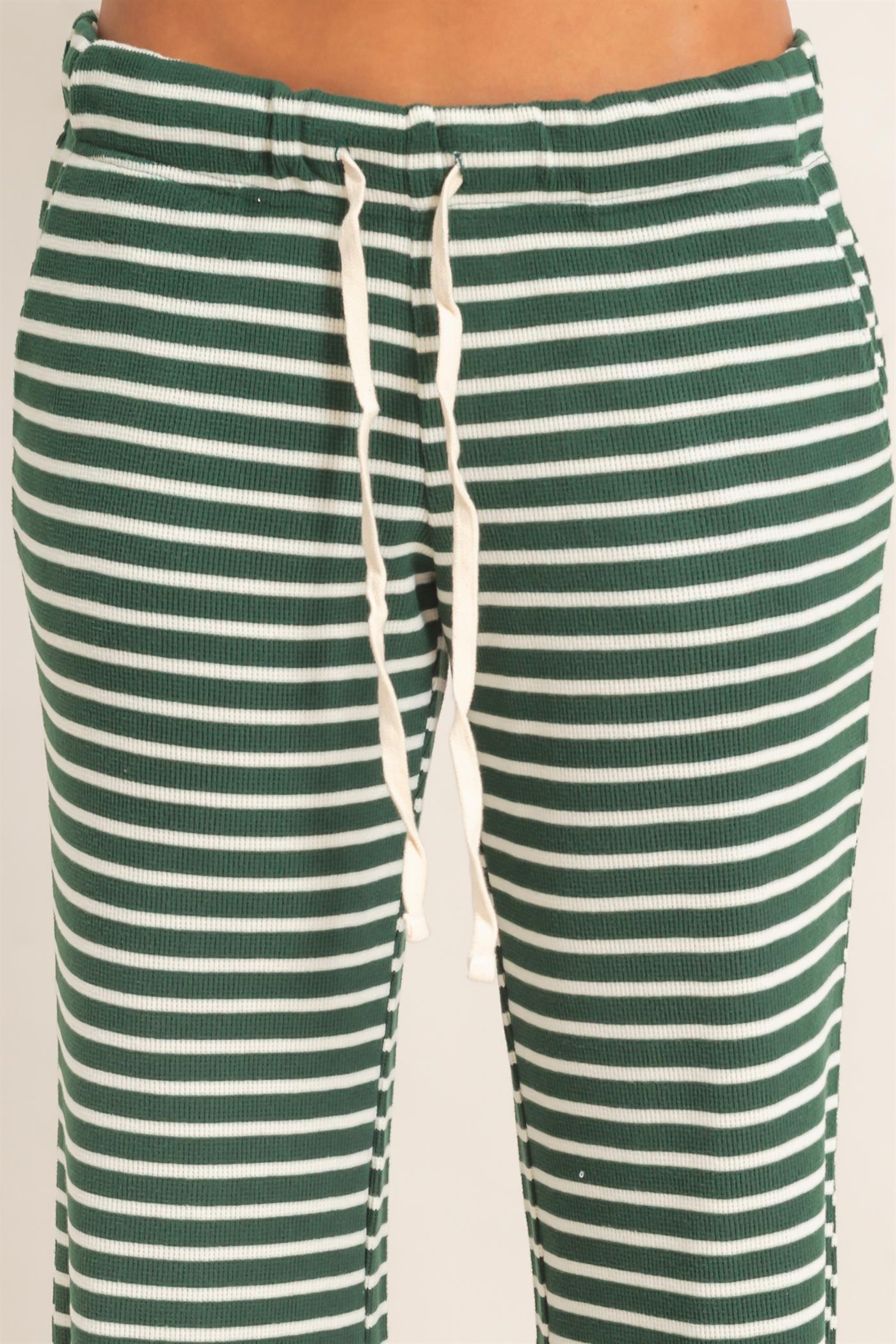 Wholesale Low Rise Striped Waffle Knit Pants Pants DZ26E553 DARK GREEN DOUBLE ZERO