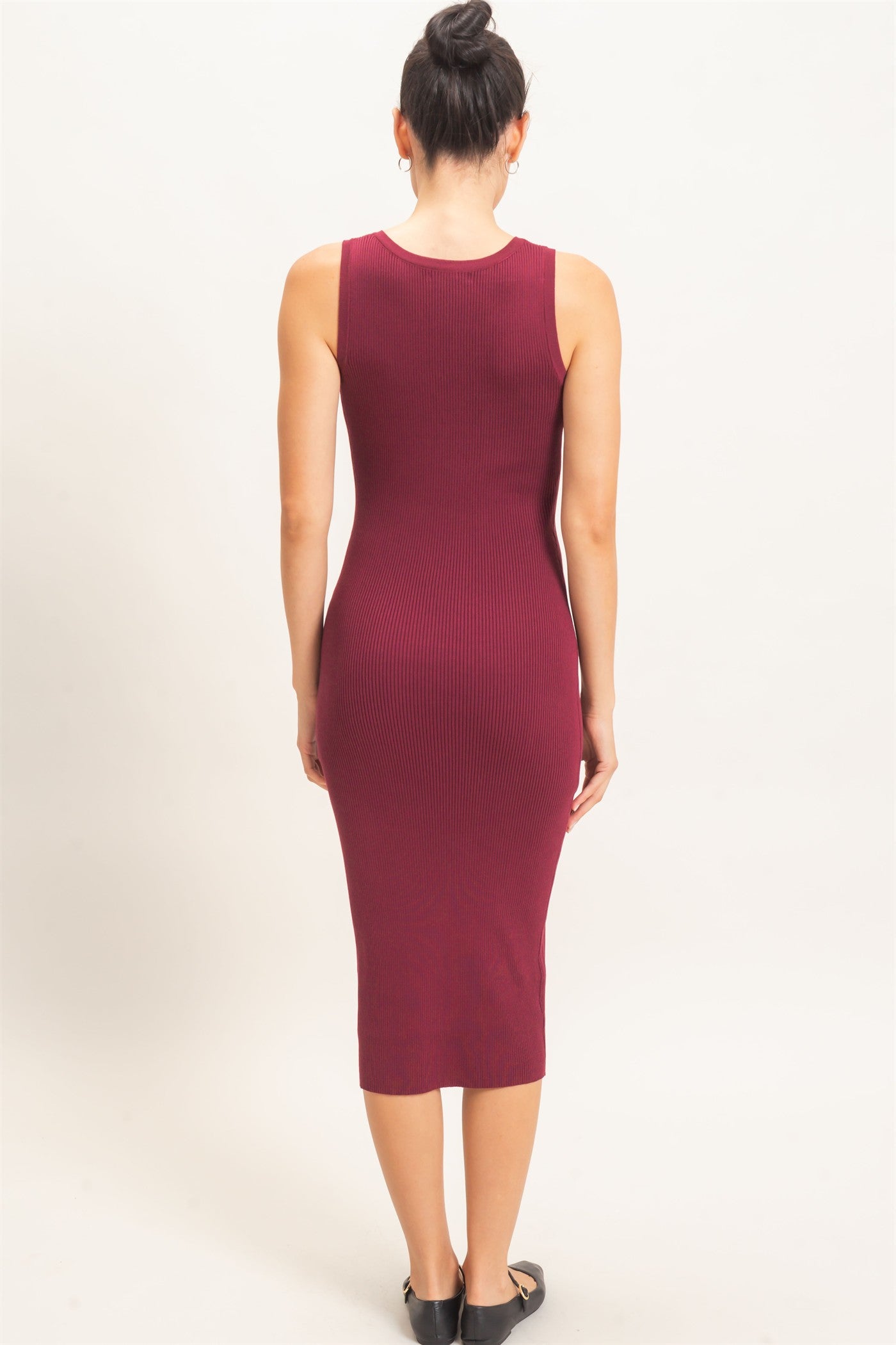 Wholesale Ribbed Button-Front Tank Dress Dresses HF26E218 WINE HYFVE