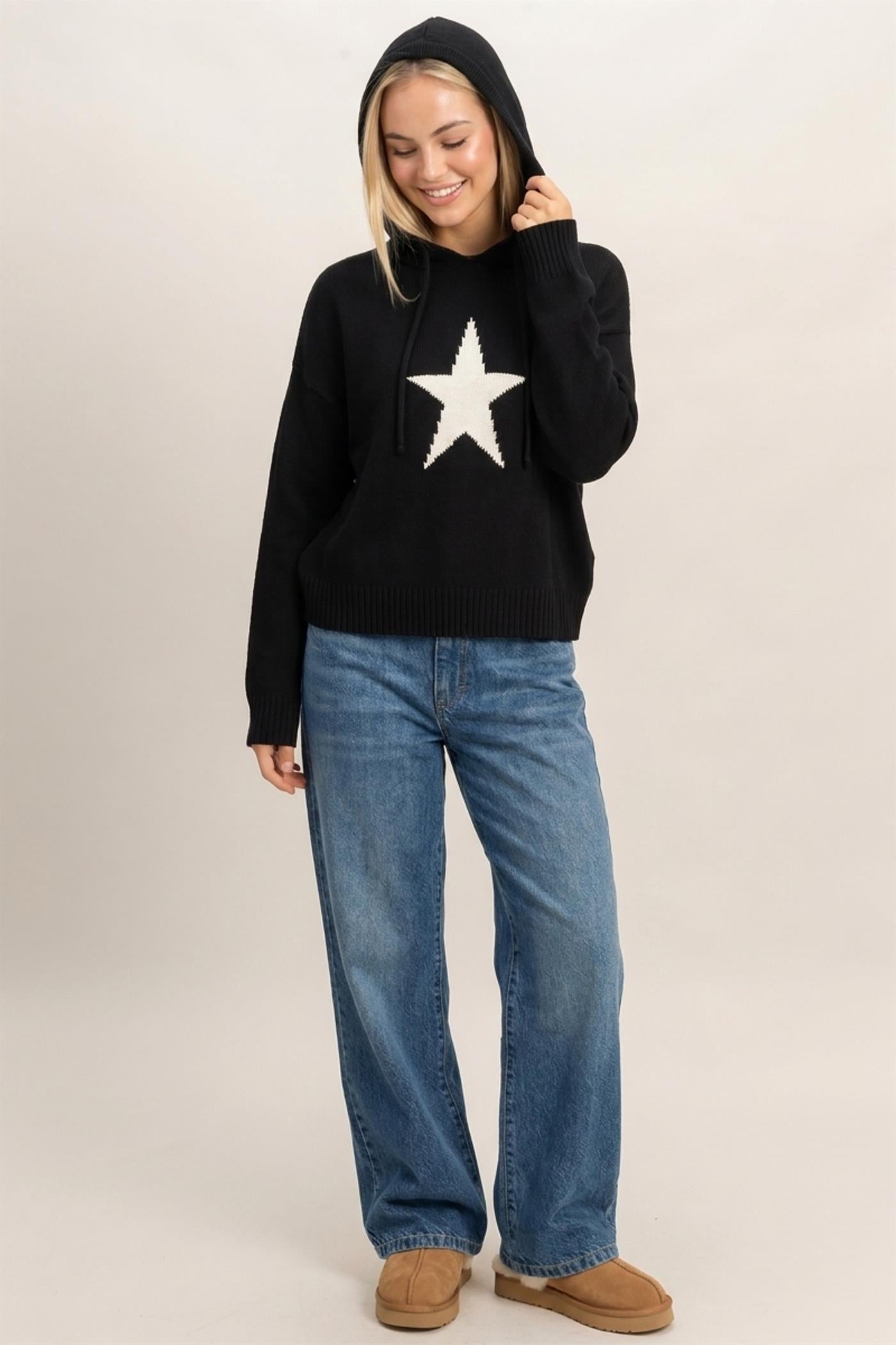 Wholesale Star Hooded Sweater Hoodies DZ26E811 BLACK DOUBLE ZERO