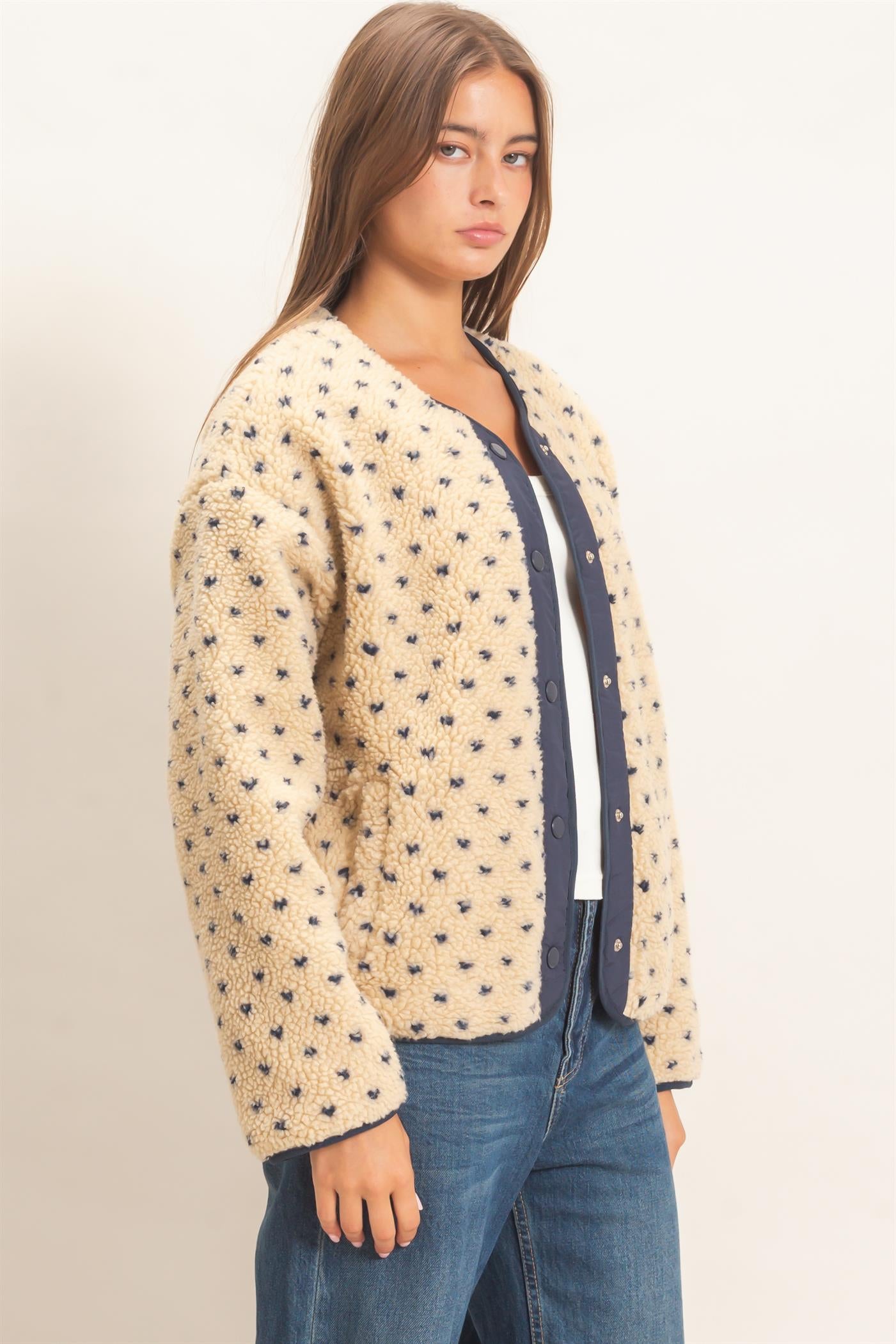 Wholesale Polka Dot Sherpa Jacket Coats & Jackets DZ26F160 NAVY DOUBLE ZERO