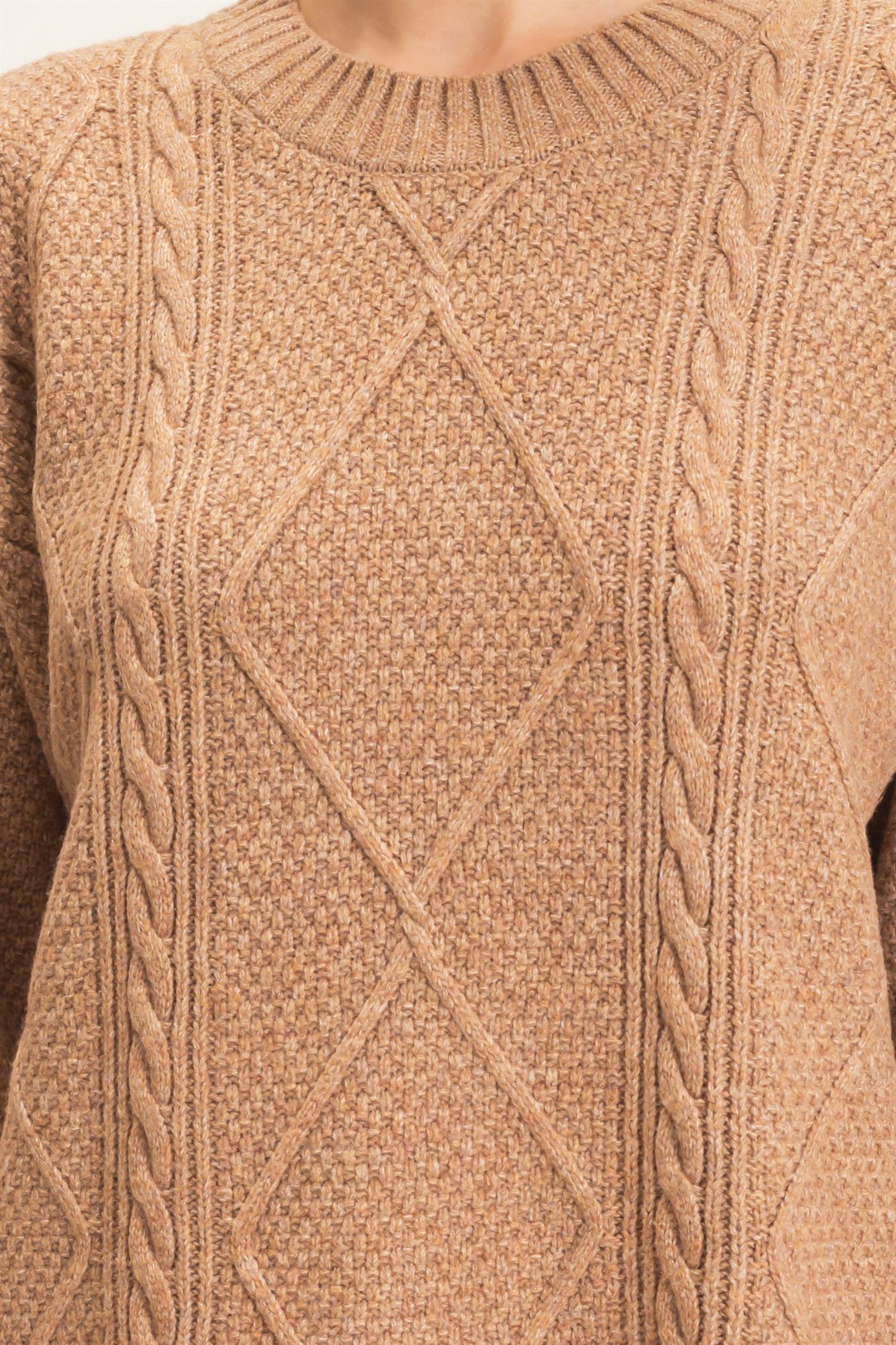 Wholesale Cable Knit Crew Neck Dress Dresses HF26F006 TAUPE HYFVE