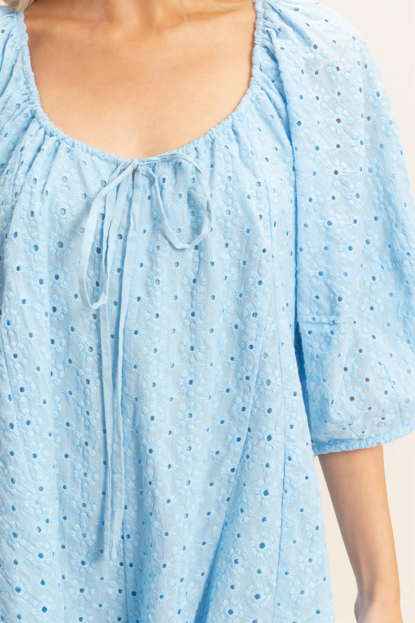 Wholesale Eyelet Babydoll Romper Clothing HF26A181 SKY BLUE HYFVE