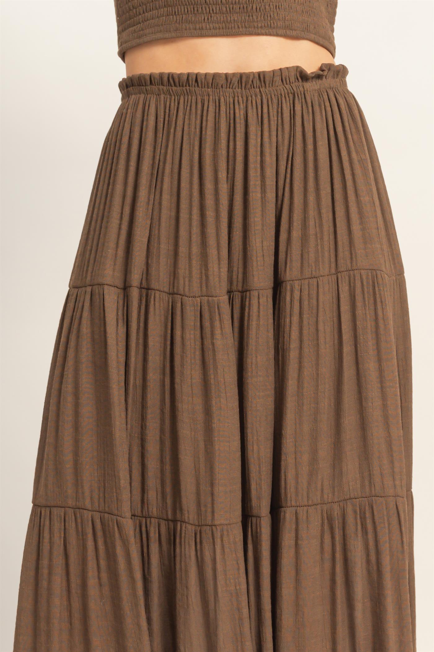 Wholesale Smocked Tube Top & Tiered Skirt Set Clothing HF26C289-SET-D CHOCOLATE HYFVE