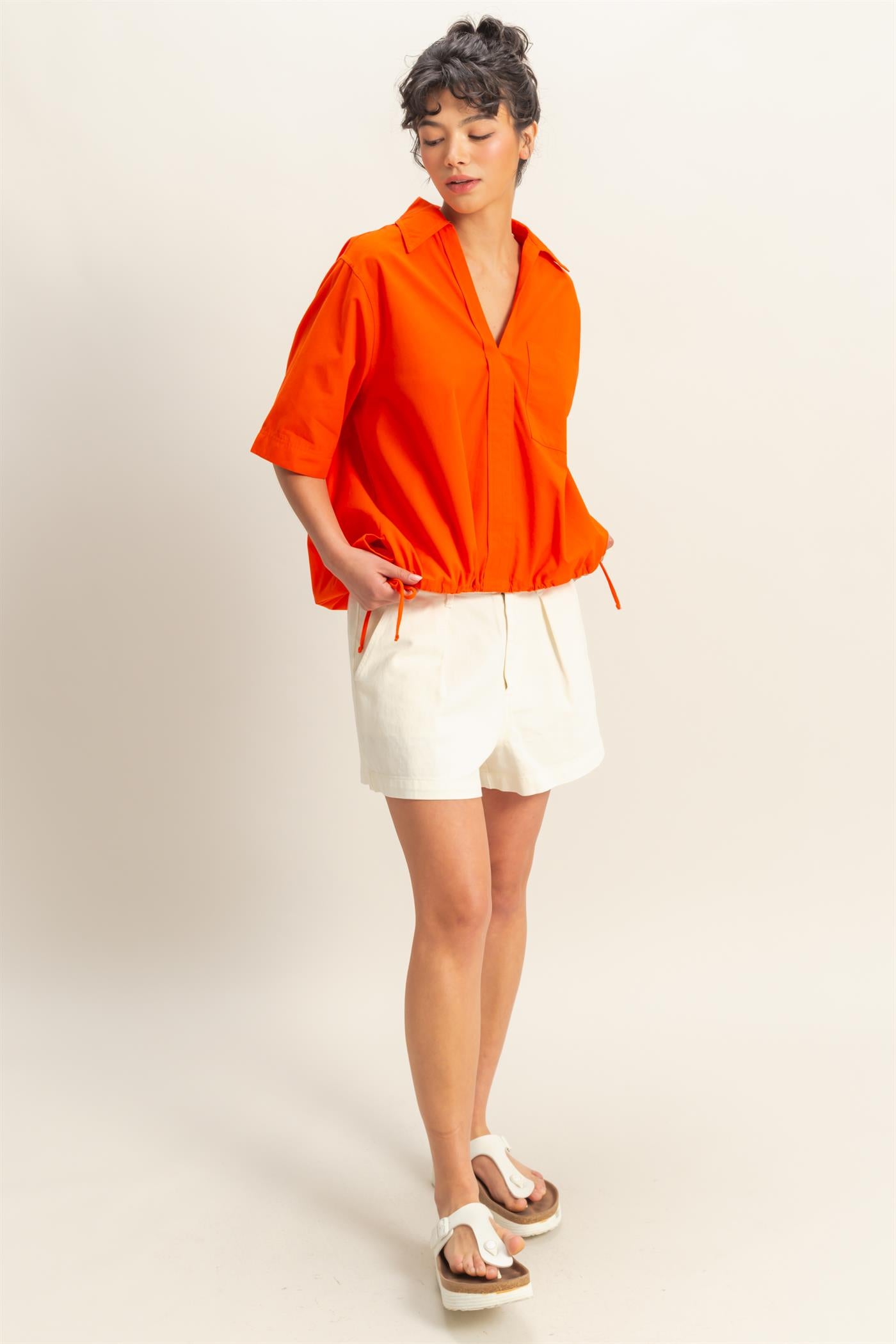 Wholesale Bubble Hem Relaxed Fit Shirt Polos DZ25E081 TOMATO DOUBLE ZERO