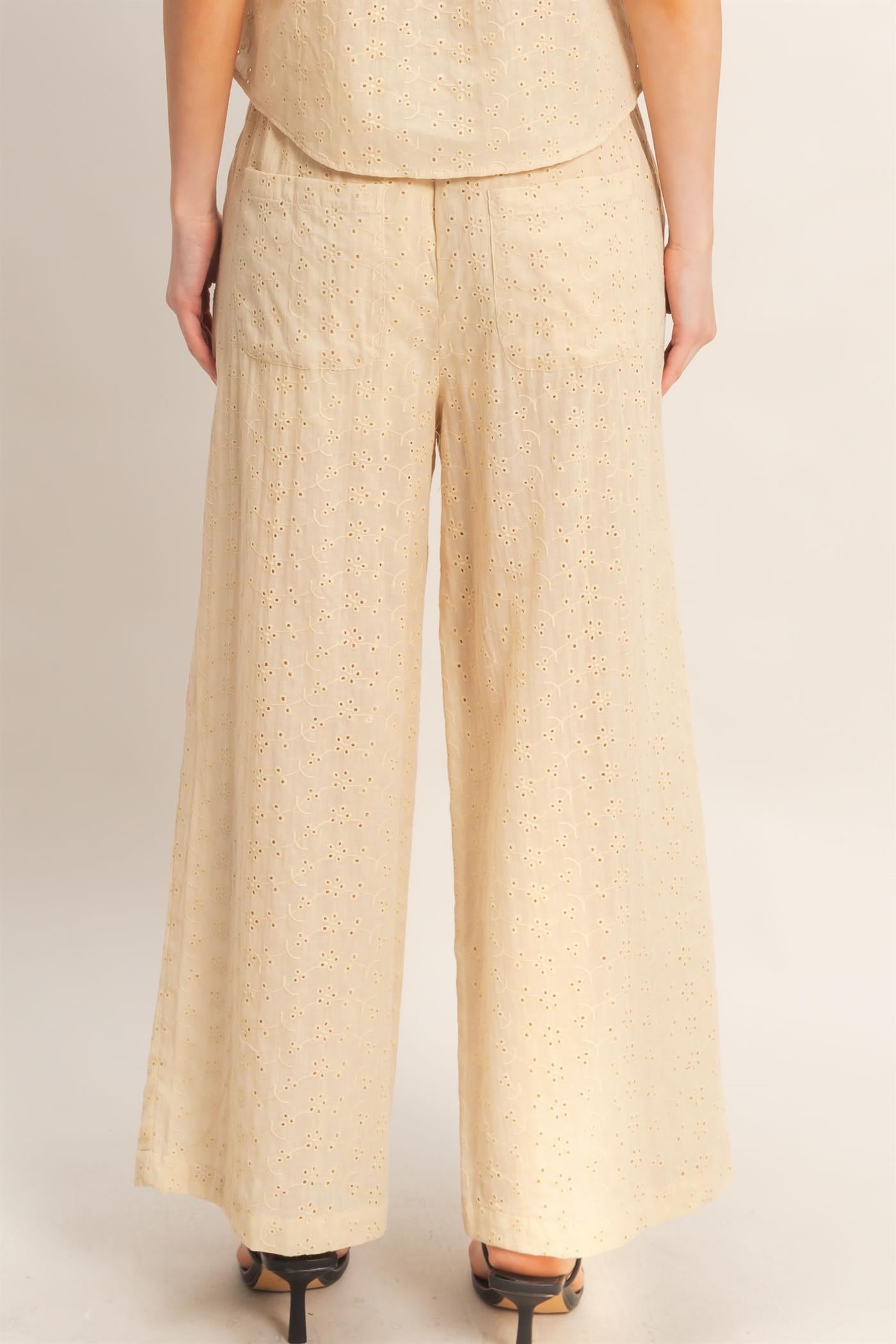 Wholesale Floral Eyelet Pants Pants HF26C542 NATURAL HYFVE