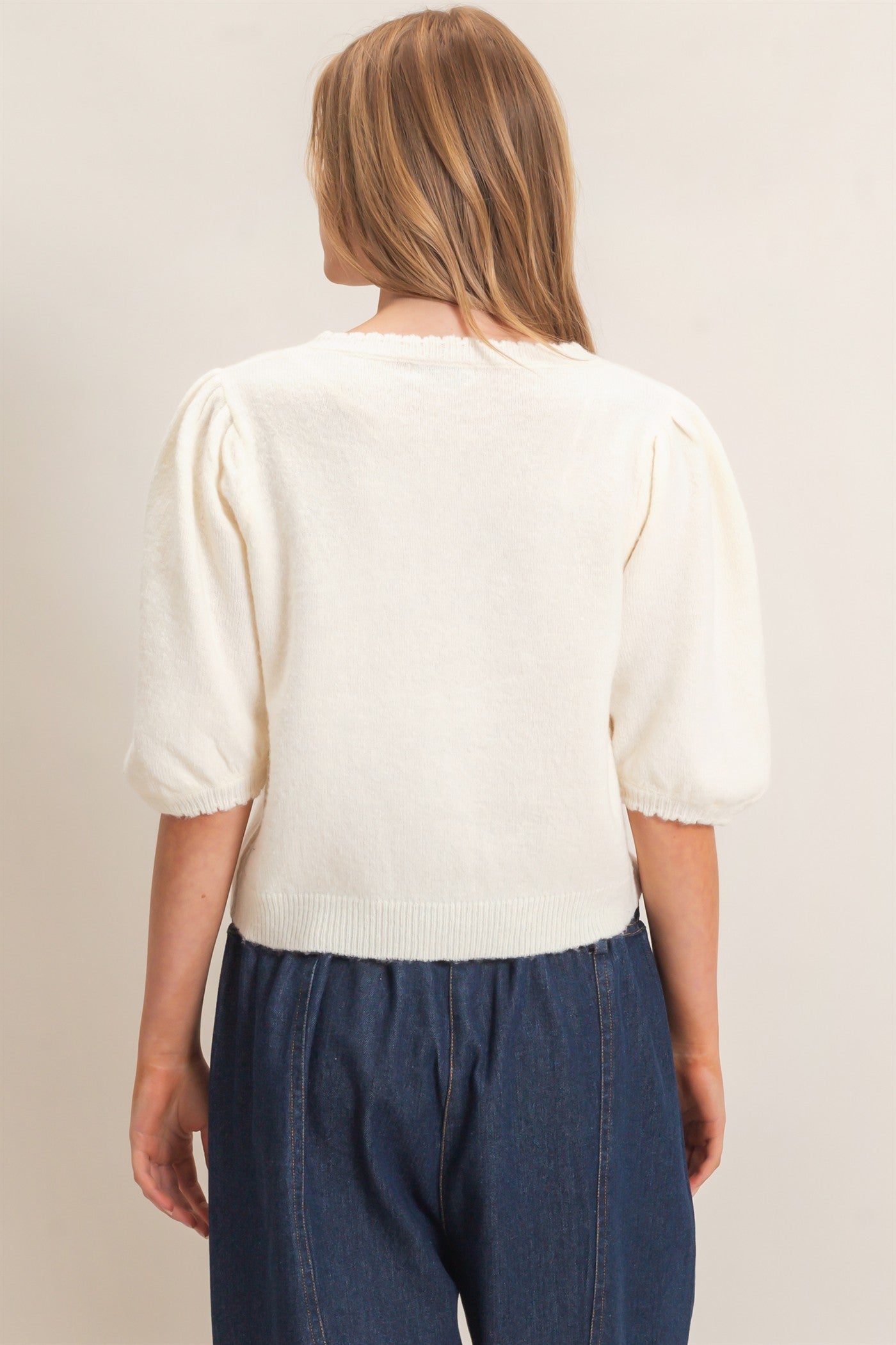 Wholesale Button-Up Puff Sleeve Sweater Cardigan Cardigans HF26E165 CREAM HYFVE