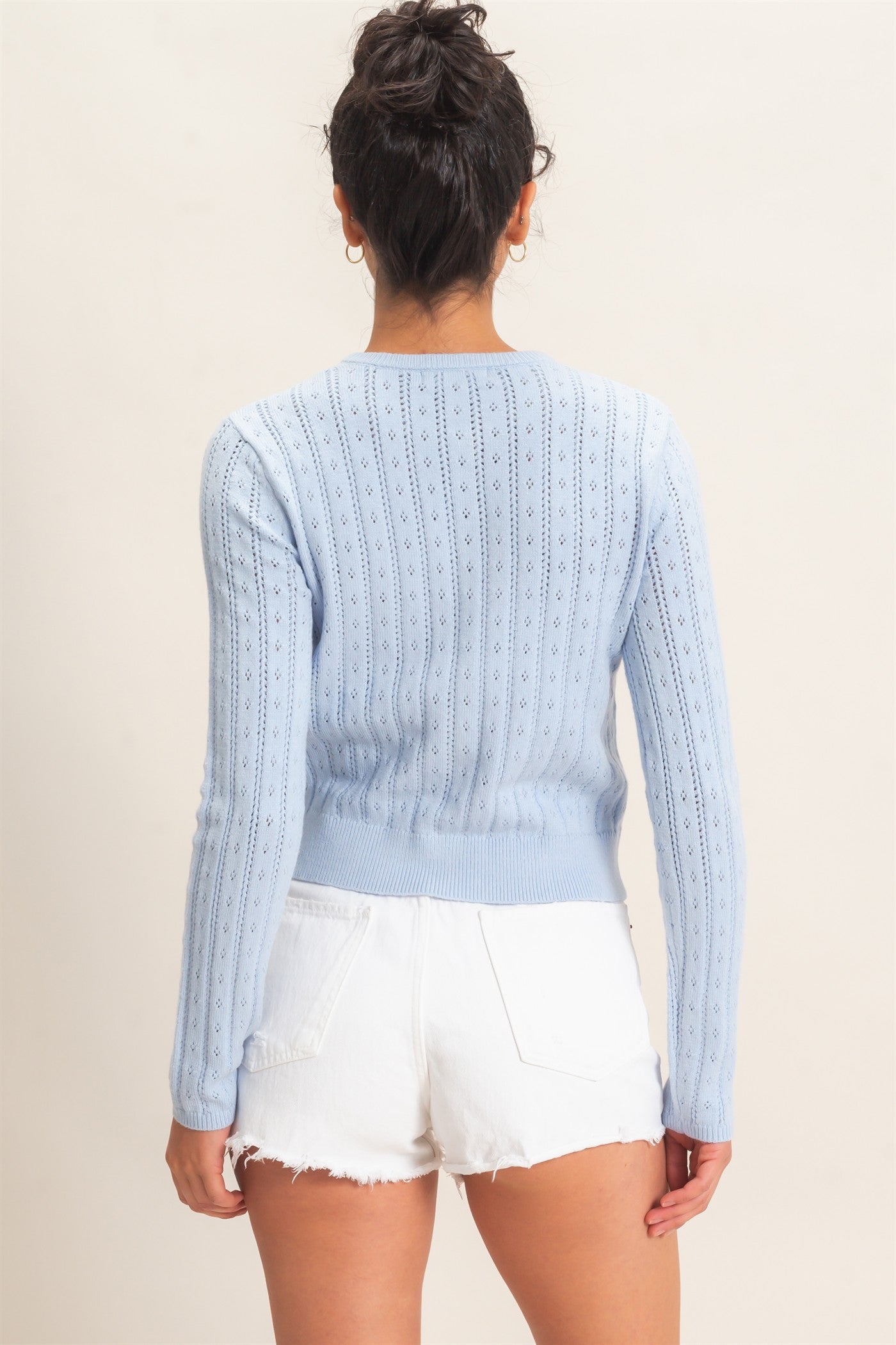 Wholesale Pointelle Button-Down Cardigan Cardigans DZ26E302 ICE BLUE DOUBLE ZERO