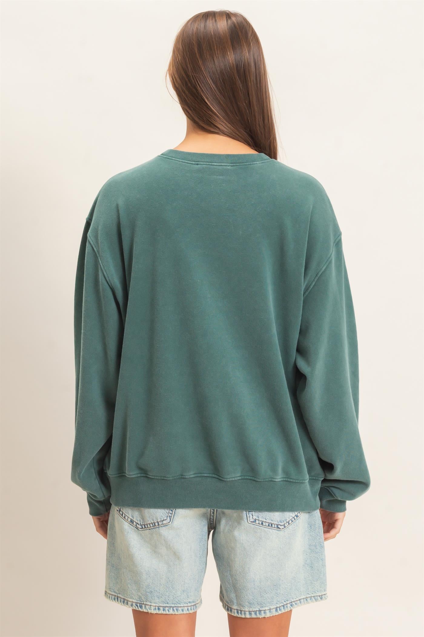 Wholesale Mineral Wash Crew Neck Sweatshirt Sweatshirts DZ26E990 DARK GREEN DOUBLE ZERO