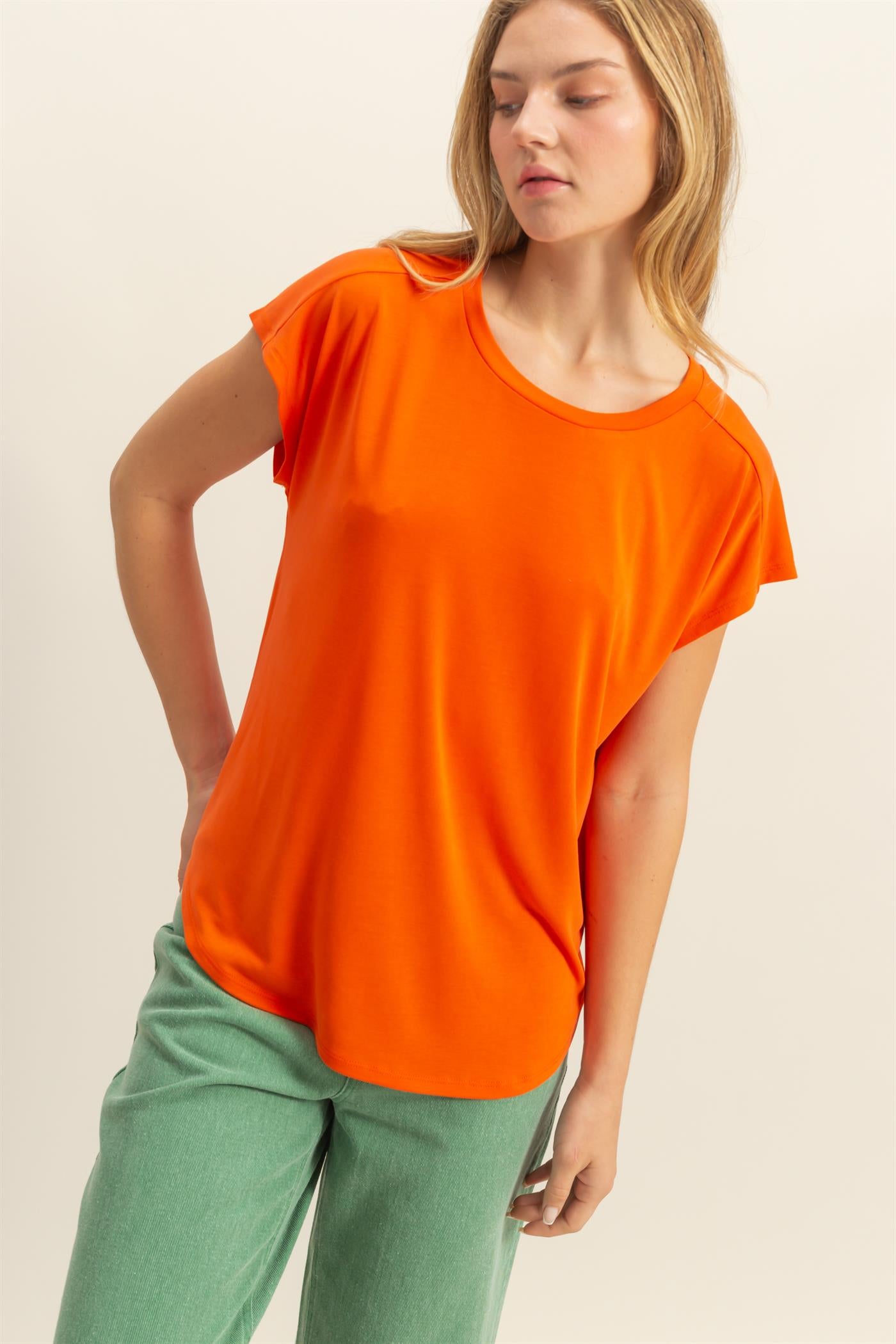 Wholesale Relaxed Dolman Short Sleeve Top Clothing Tops DZ25A902 TOMATO DOUBLE ZERO