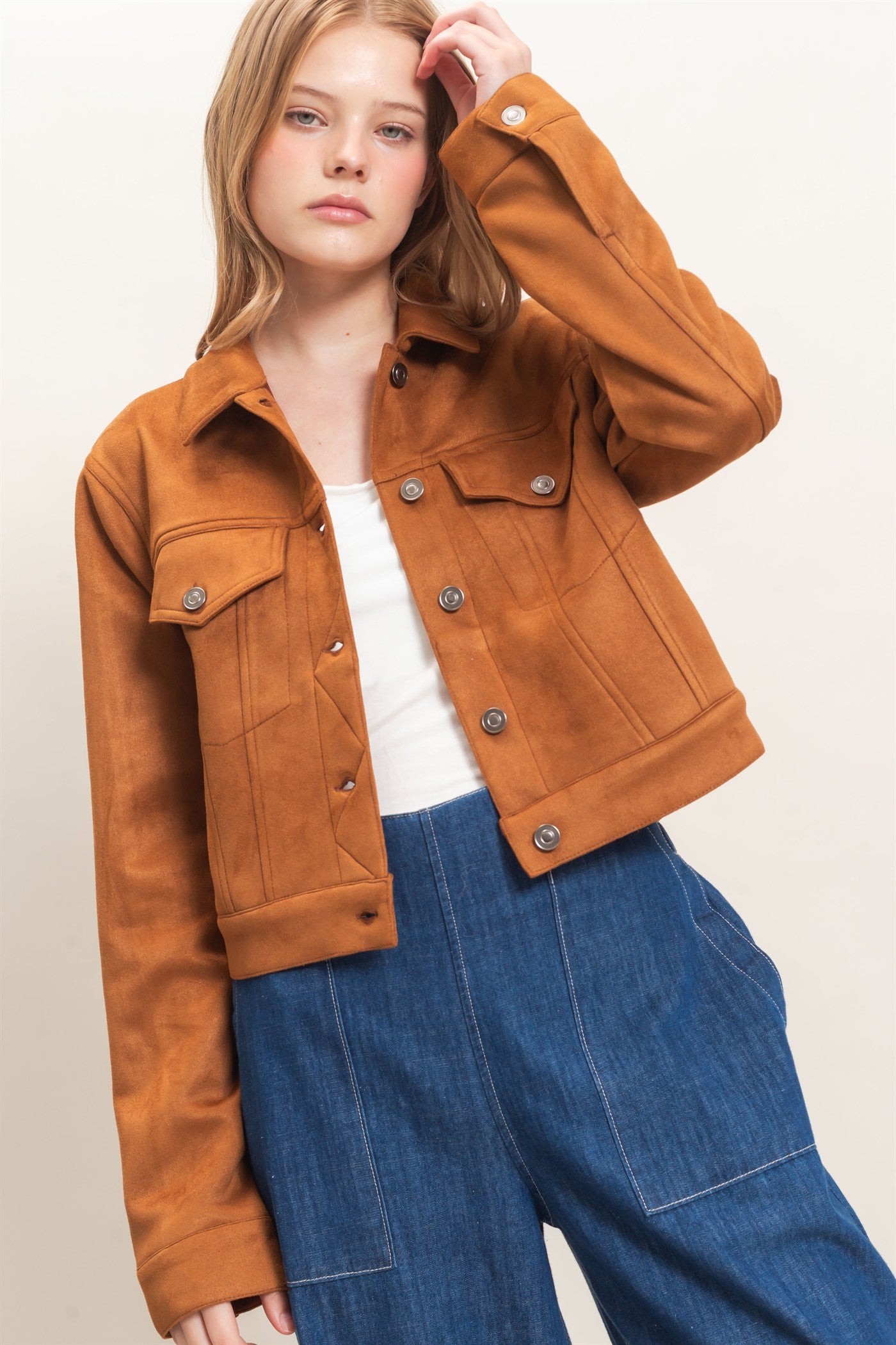 Wholesale Button-Up Suede Jacket Coats & Jackets HF26C772 BROWN HYFVE