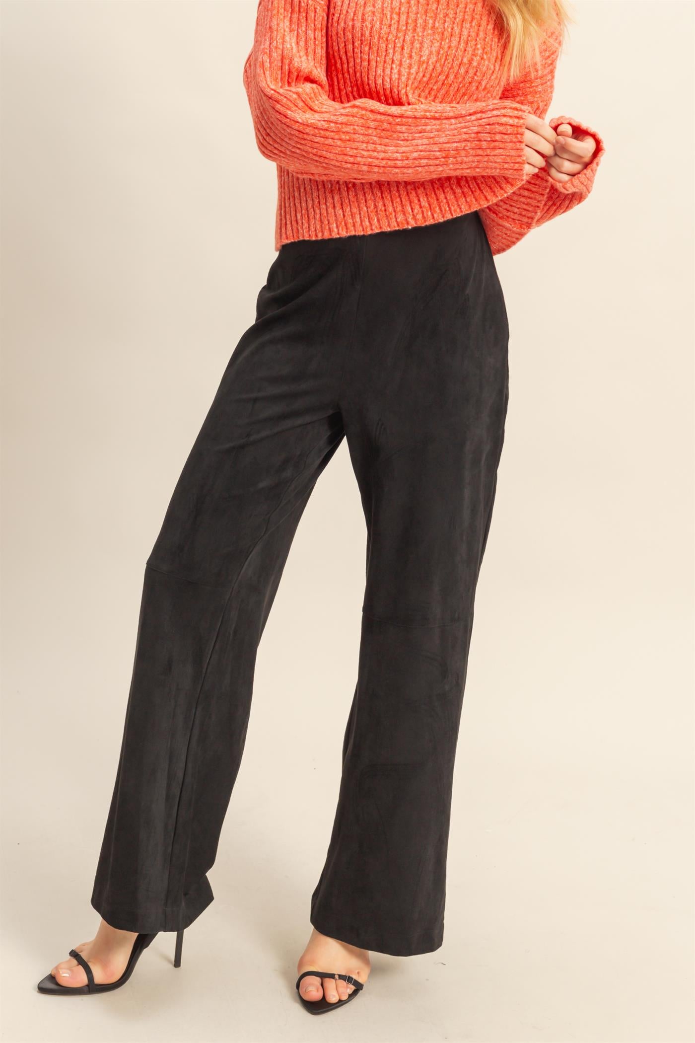 Wholesale Suede Wide-Leg Pants With Tailored Fit Pants HF26A592 BLACK HYFVE
