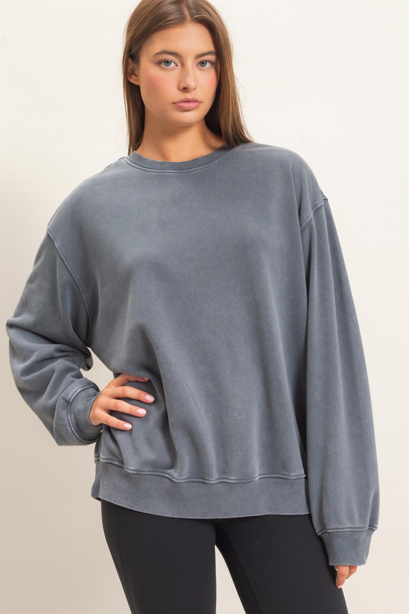 Wholesale Mineral Wash Crew Neck Sweatshirt Sweatshirts DZ26E990 DARK GRAY DOUBLE ZERO