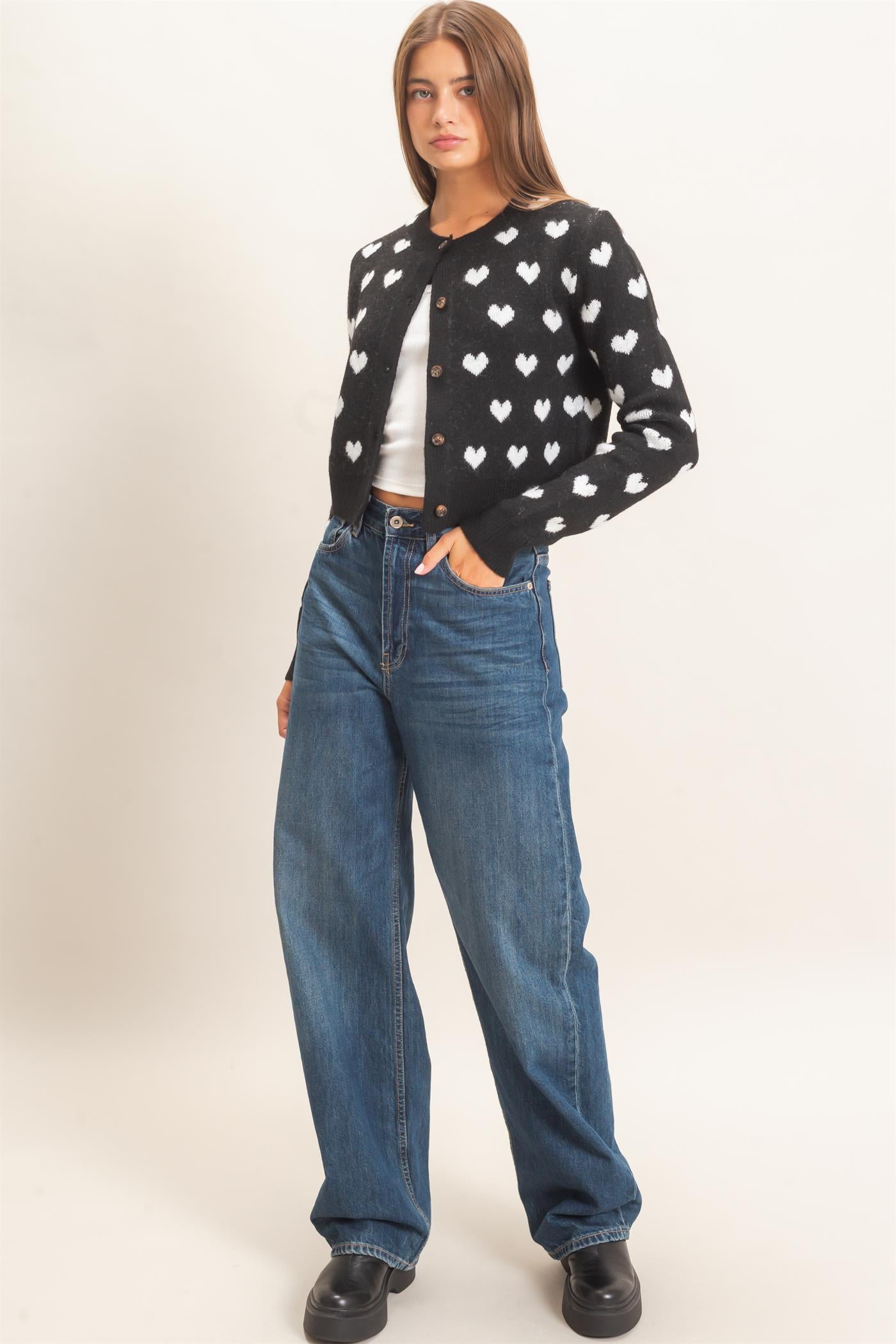 Wholesale Heart Pattern Cardigan Cardigans DZ26E320 BLACK DOUBLE ZERO