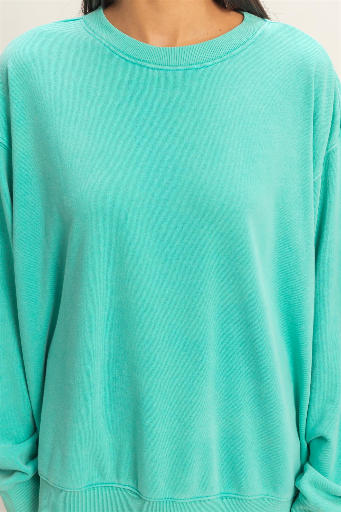 Wholesale Mineral Washed Crew Neck Sweatshirt Sweatshirts DZ26A262 TURQUOISE DOUBLE ZERO