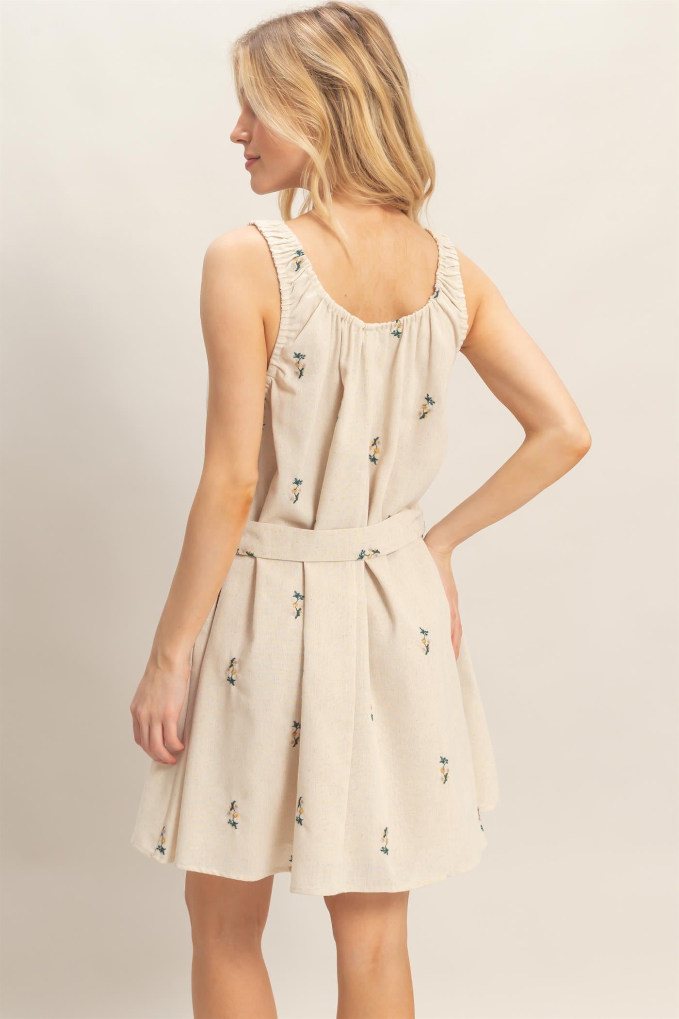 Wholesale Ruched Sleeveless Mini Dress Dresses HF26A786 OATMEAL/GREEN COMBO HYFVE