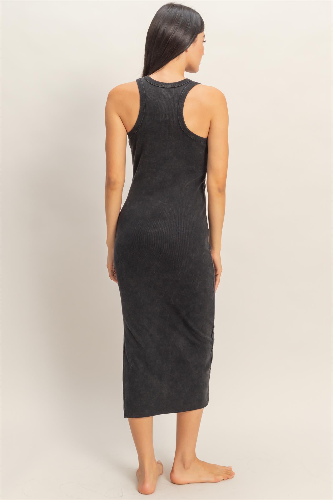 Wholesale Acid Washed Ribbed Midi Tank Dress Dresses DZ26C060 BLACK DOUBLE ZERO