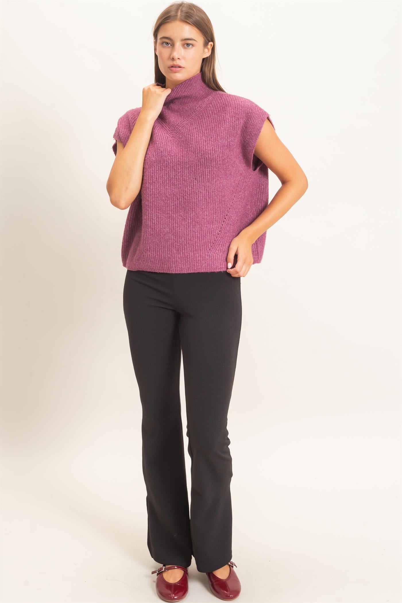 Wholesale Sleeveless High Neck Sweater Sweaters DZ26E295 PLUM DOUBLE ZERO