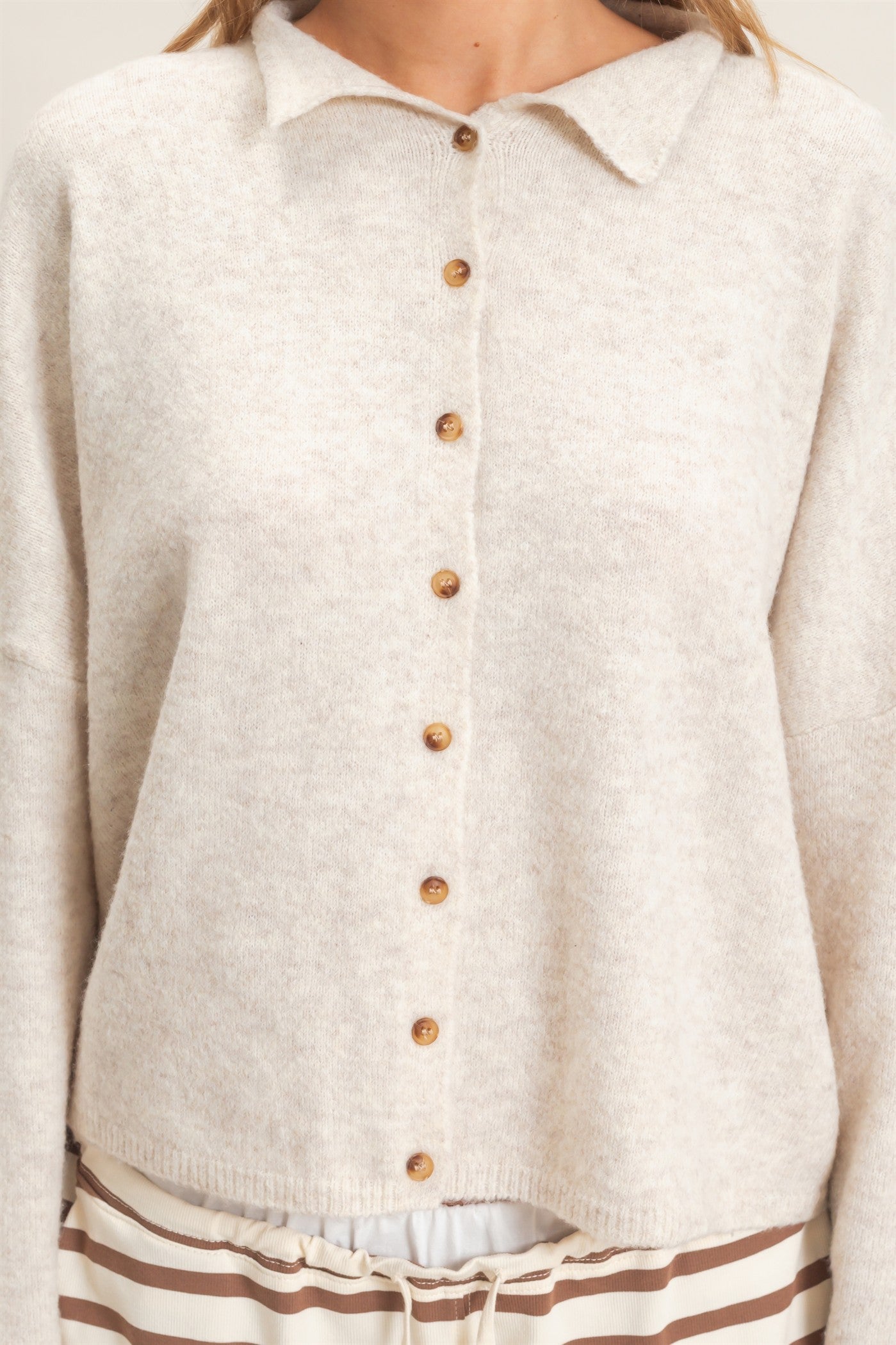 Wholesale Button-Up Collared Sweater Cardigan Cardigans HF26E039 OATMEAL HYFVE