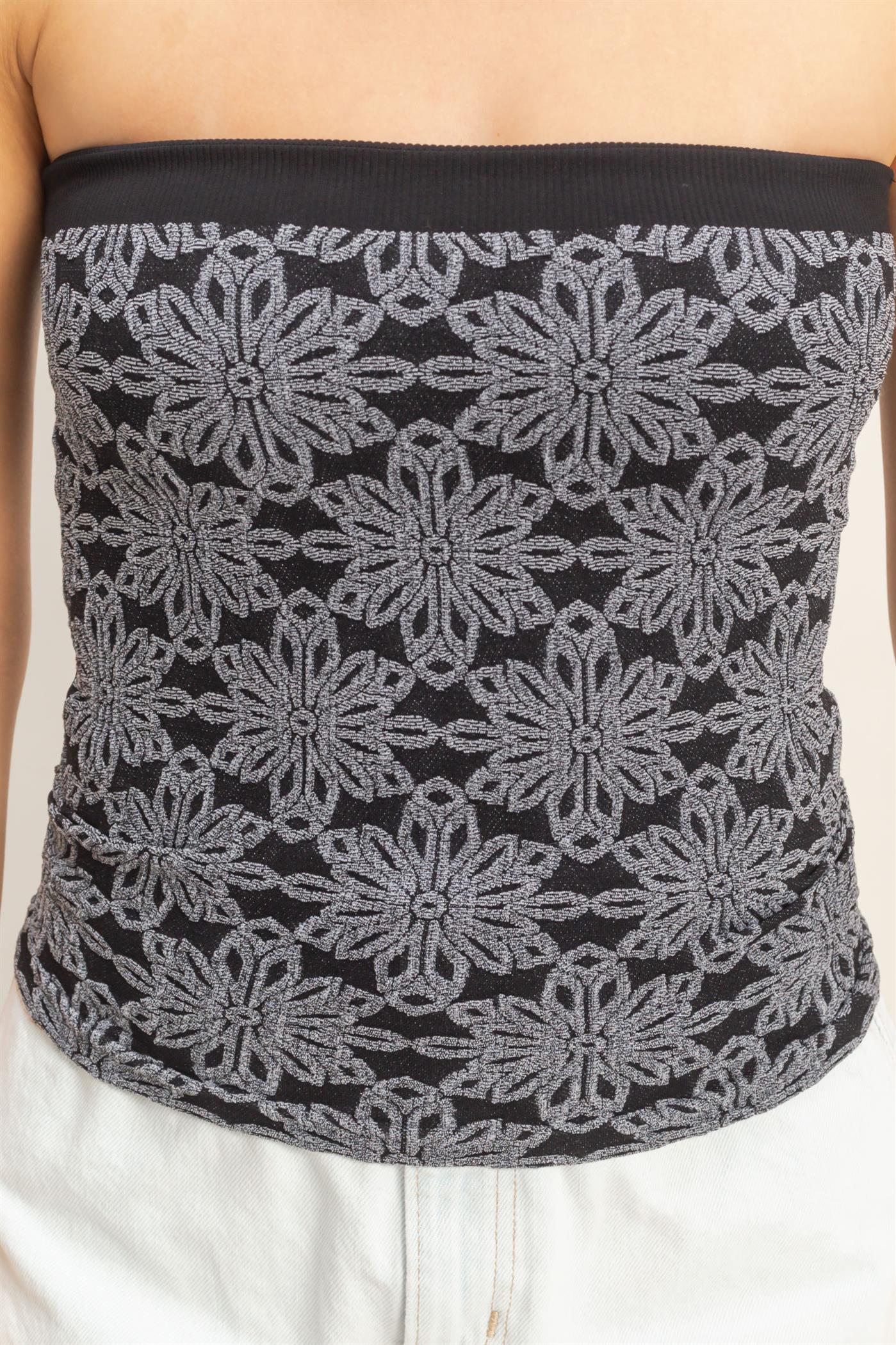 Wholesale Strapless Jacquard Top Clothing Tops HF26E219 BLACK HYFVE