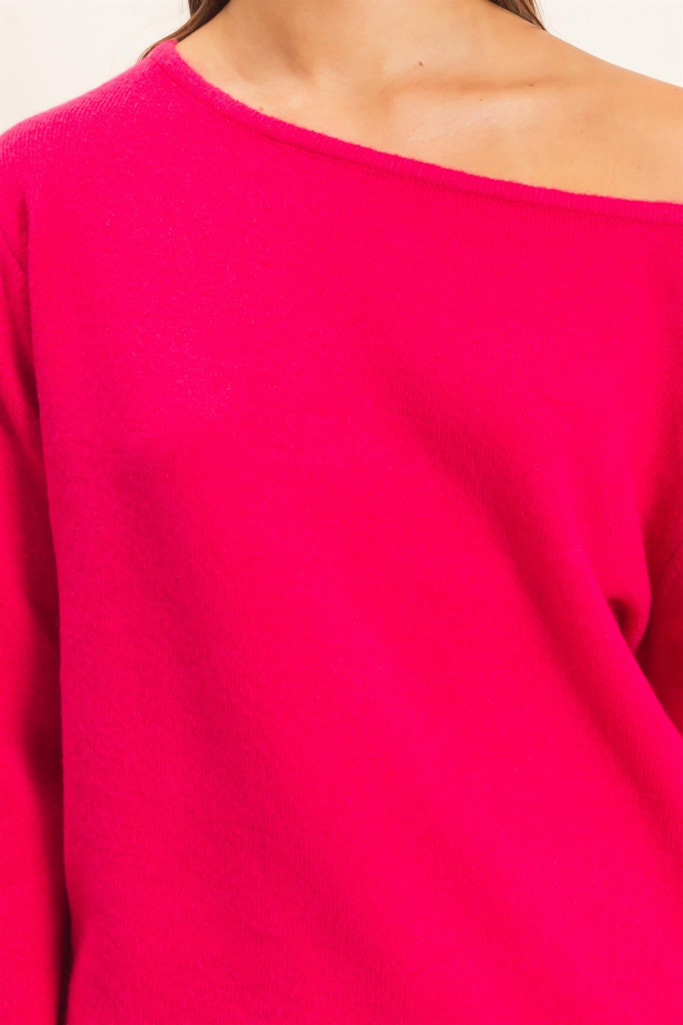Wholesale Off The Shoulder Sweater Sweaters DZ26E652 FUCHSIA DOUBLE ZERO