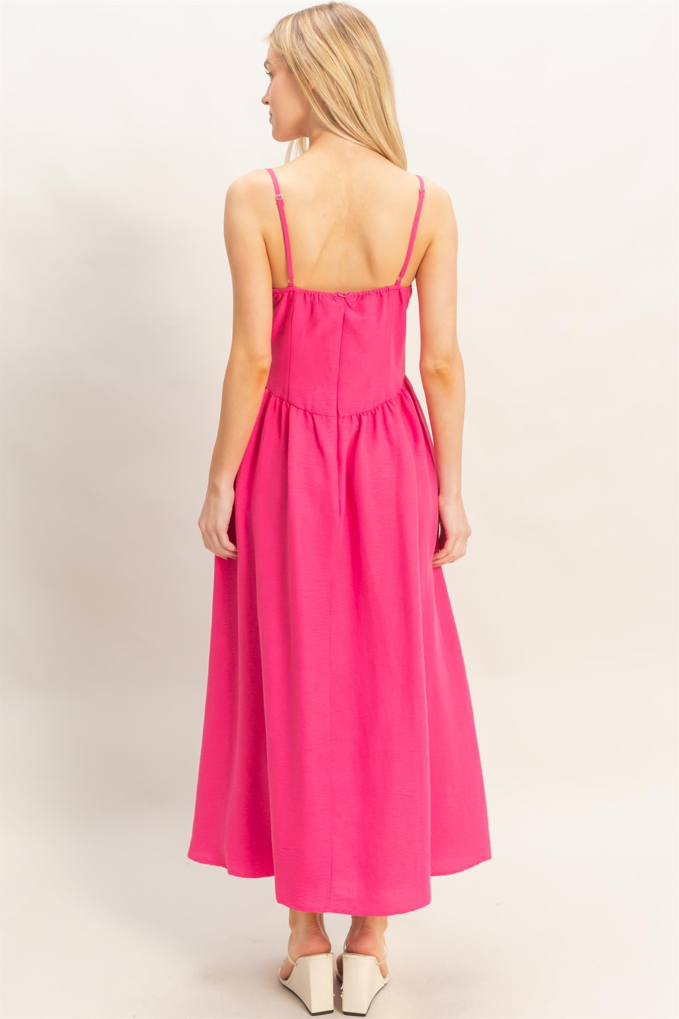 Wholesale Spaghetti Strap Ruched Dress Dresses HF26A011 FUCHSIA HYFVE