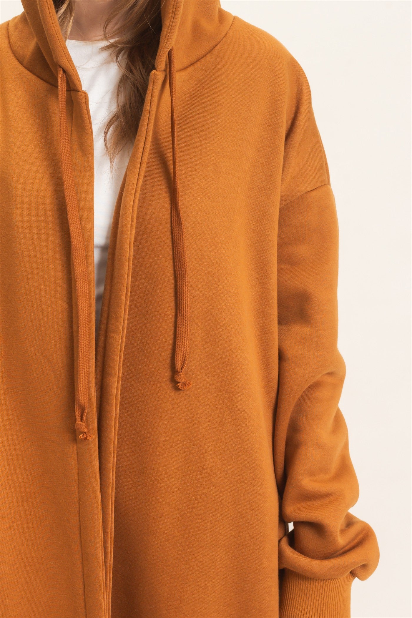 Wholesale Oversized Hooded Open Front Coat Coats & Jackets HF26F142-D CAMEL HYFVE