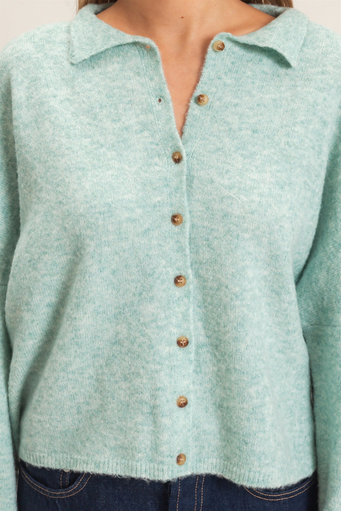 Wholesale Button-Up Collared Sweater Cardigan Cardigans HF26E039 EMERALD GREEN HYFVE