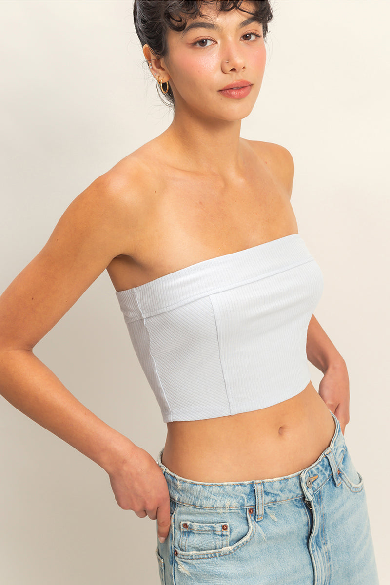 Wholesale Strapless Ribbed Crop Top Clothing Tops DZ23E512 ARCTIC BLUE DOUBLE ZERO