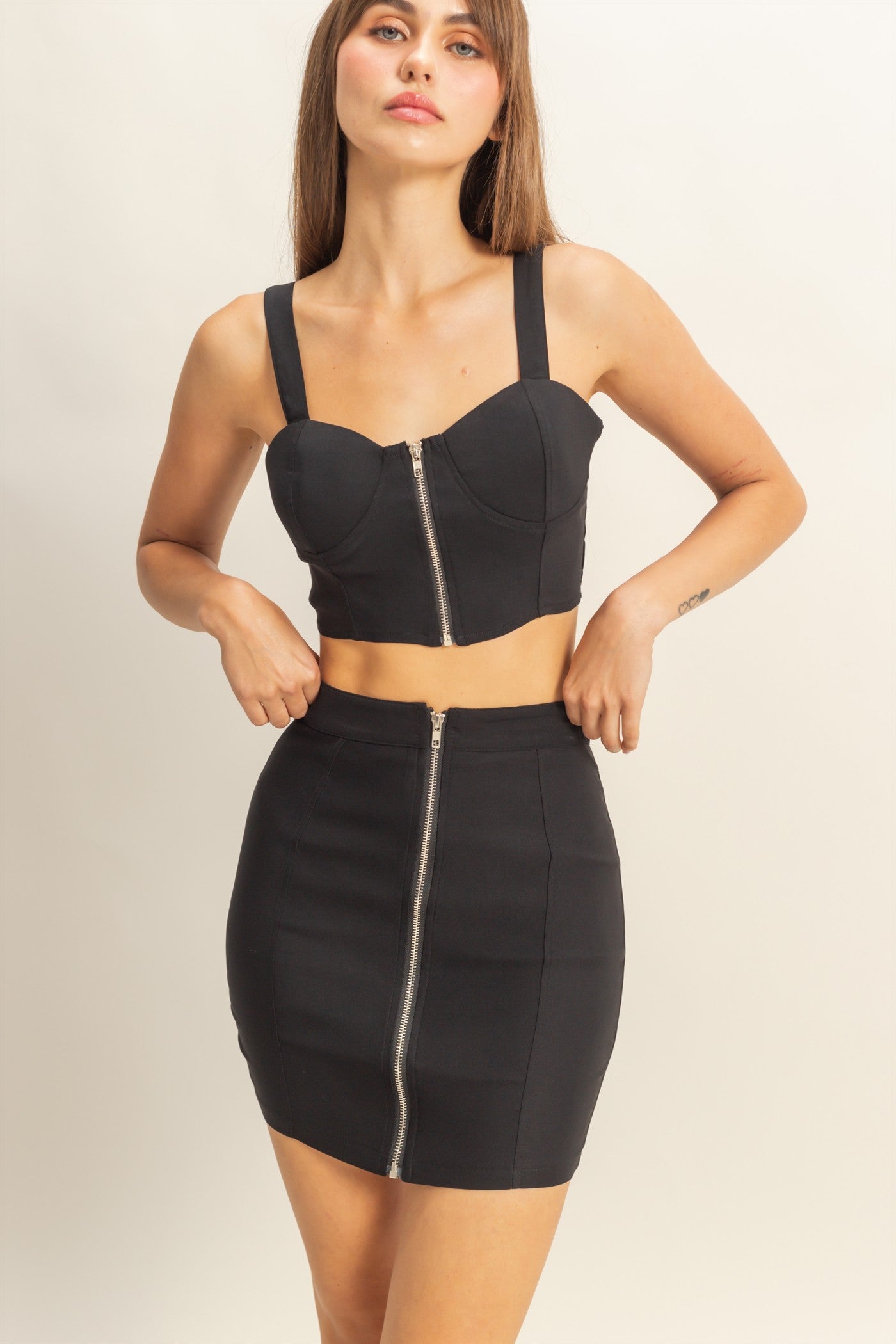 Wholesale Bustier Crop Top And Mini Skirt Set Clothing HF22E954-SET BLACK HYFVE