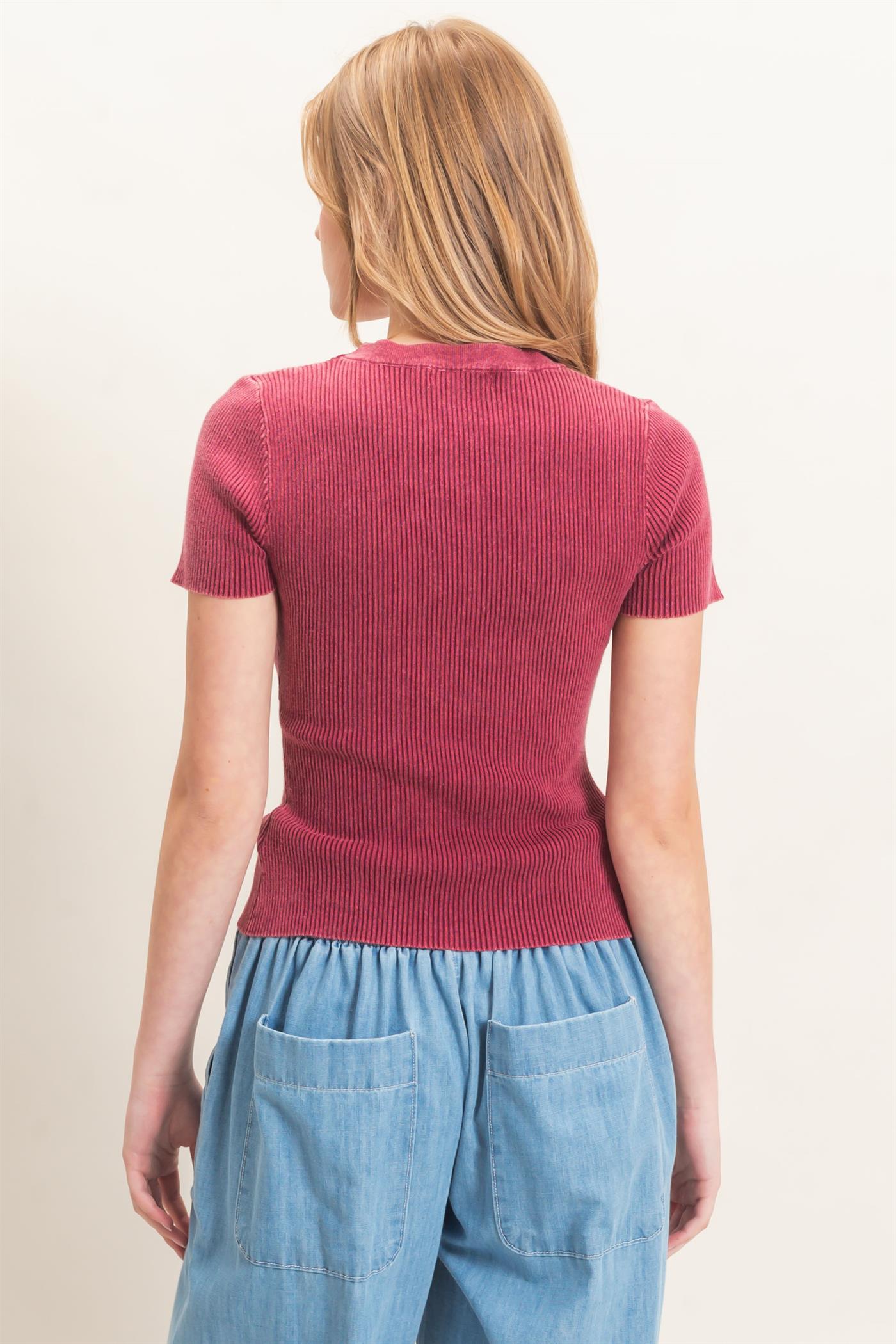 Wholesale Ribbed Crew Neck Top Clothing Tops HF26E473 DECO ROSE HYFVE