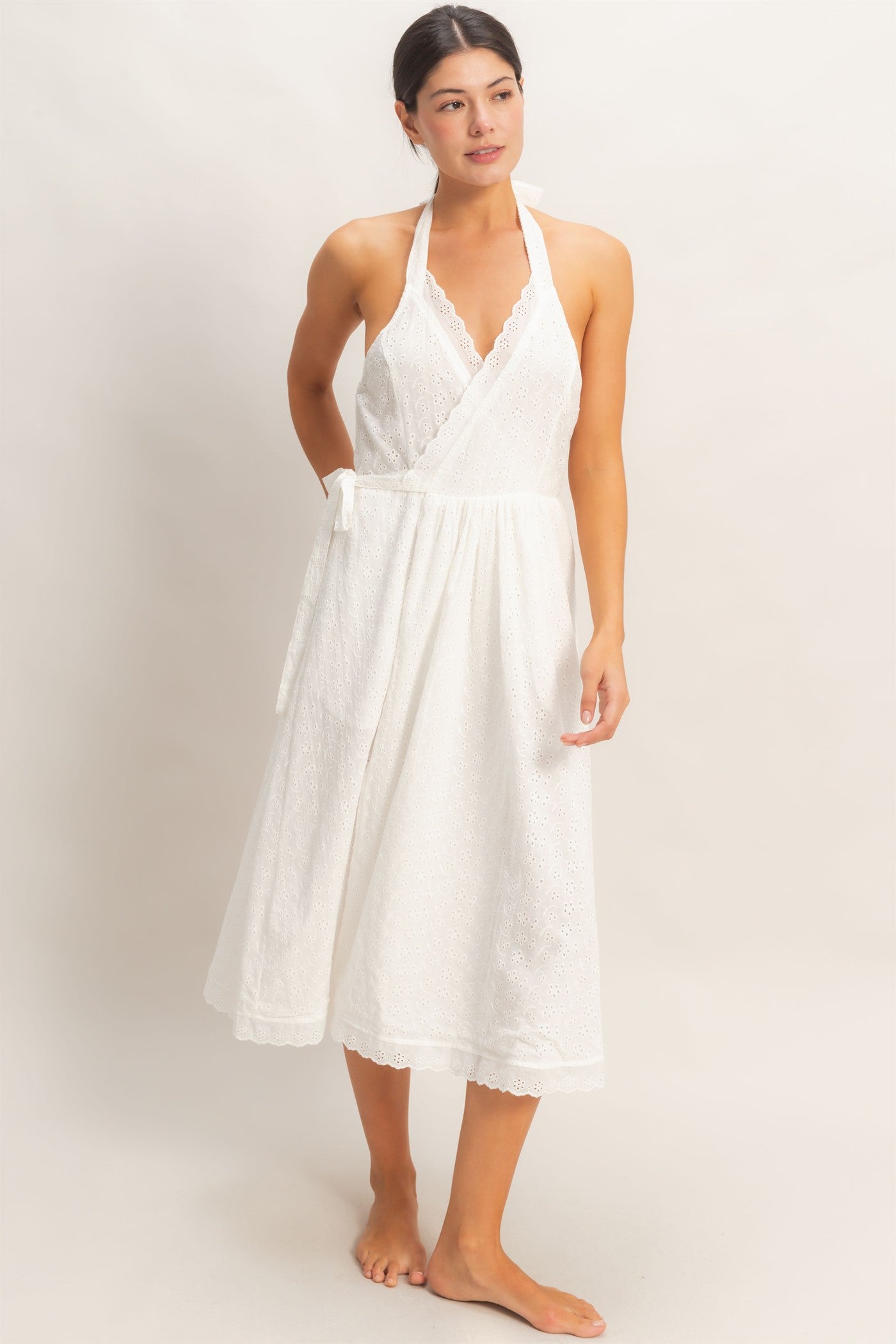 Wholesale Halter Neck Midi Dress Dresses HF26C895 WHITE HYFVE