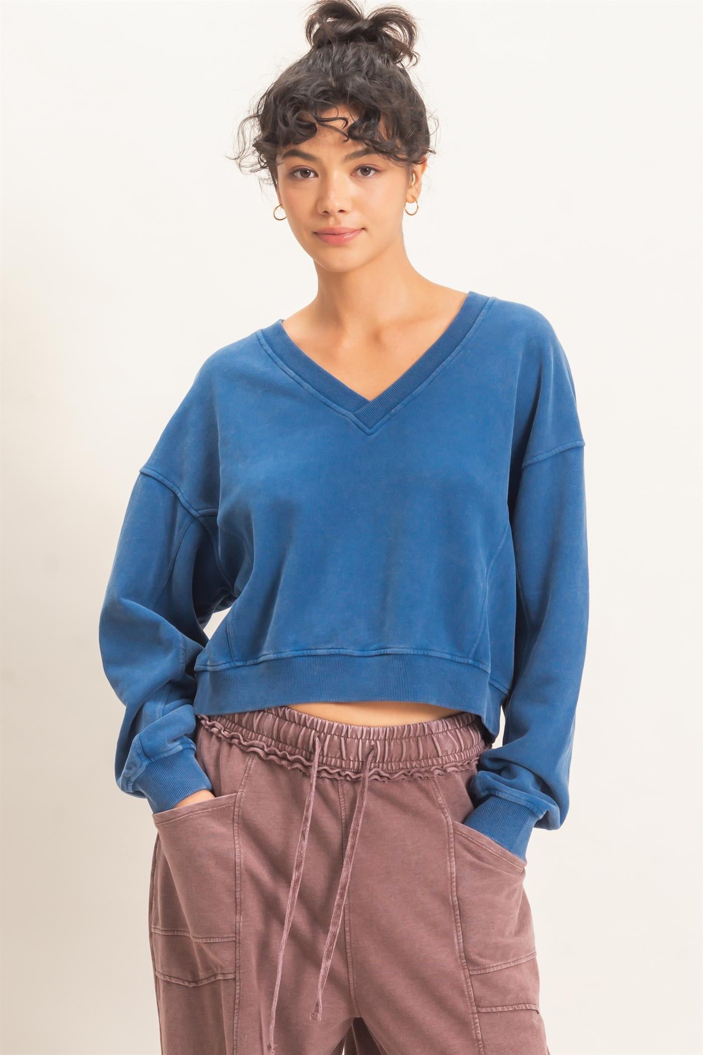 Wholesale Snow Wash V-Neck Sweatshirt Sweatshirts DZ26C844 NAVY DOUBLE ZERO