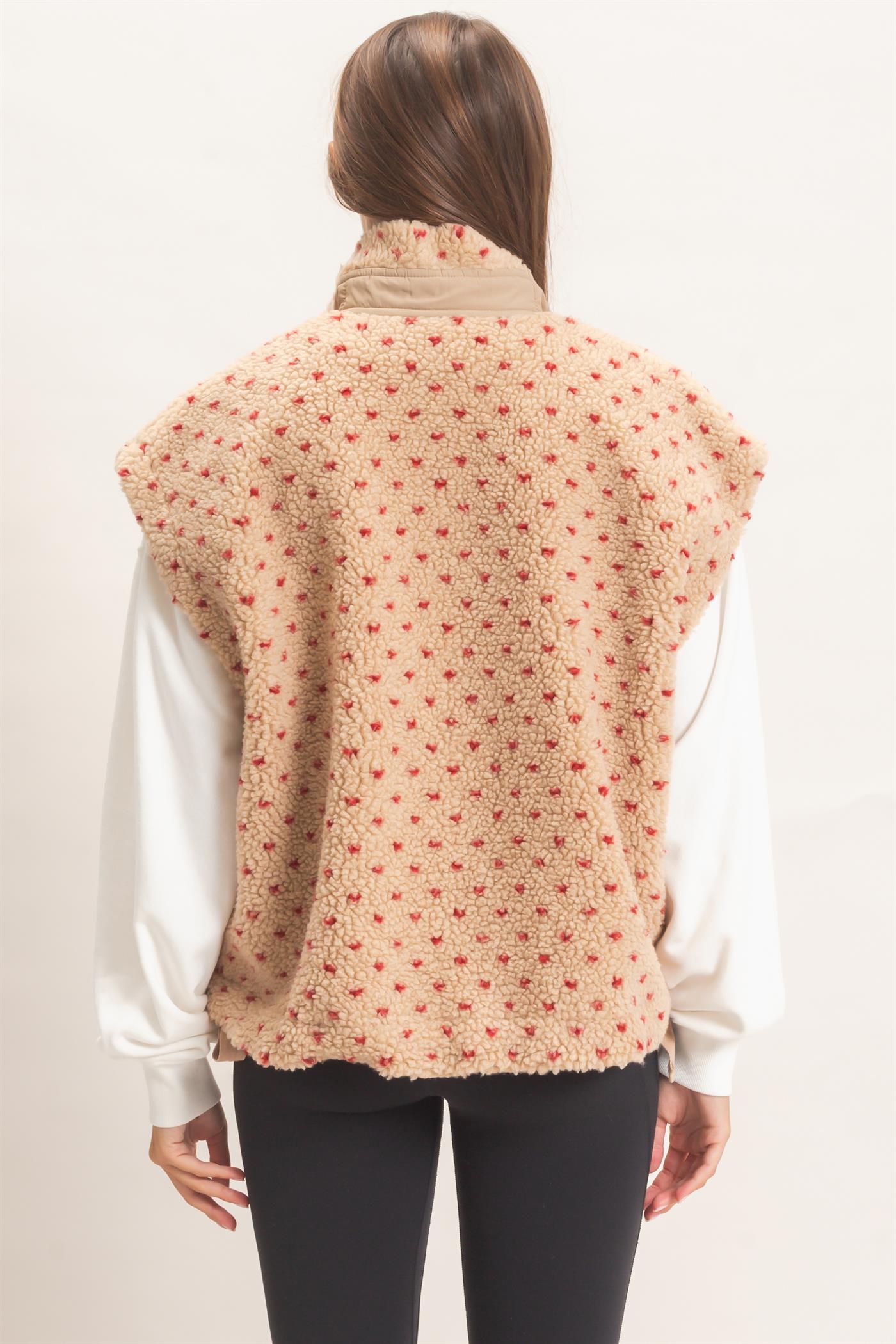 Wholesale Polka Dot Sherpa Vest Outerwear DZ26F260 RED DOUBLE ZERO
