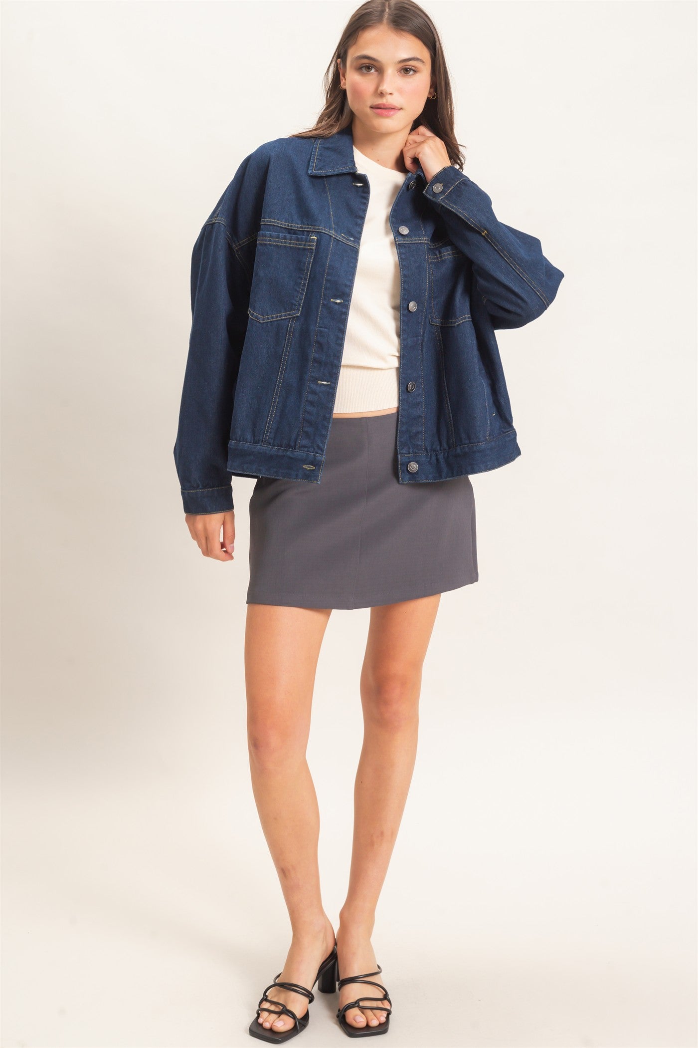 Wholesale Button-Up Denim Jacket Coats & Jackets HF26E001 DARK DENIM HYFVE