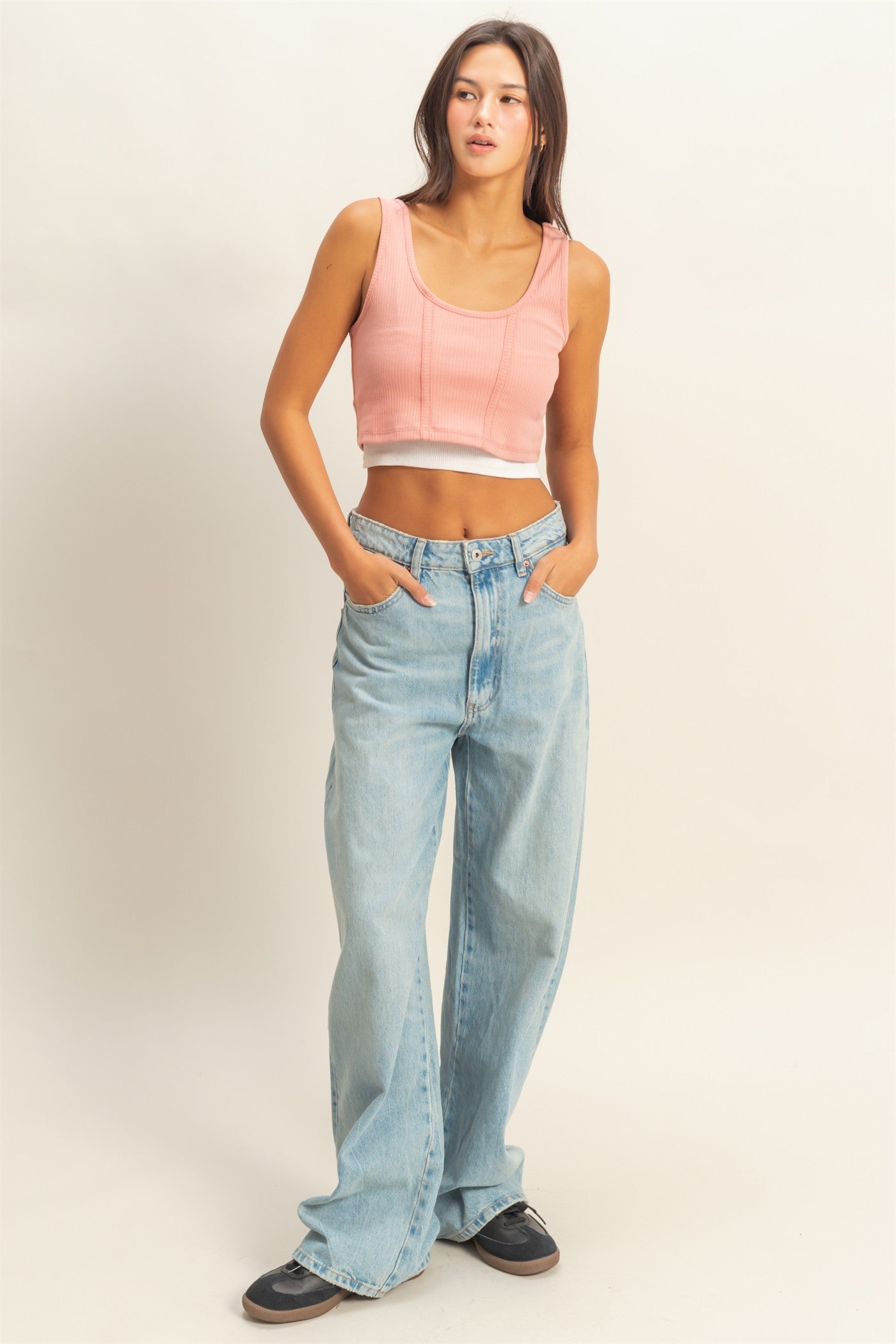 Wholesale Cropped Ribbed Tank Top Clothing Tops DZ22E144 TEAK ROSE DOUBLE ZERO