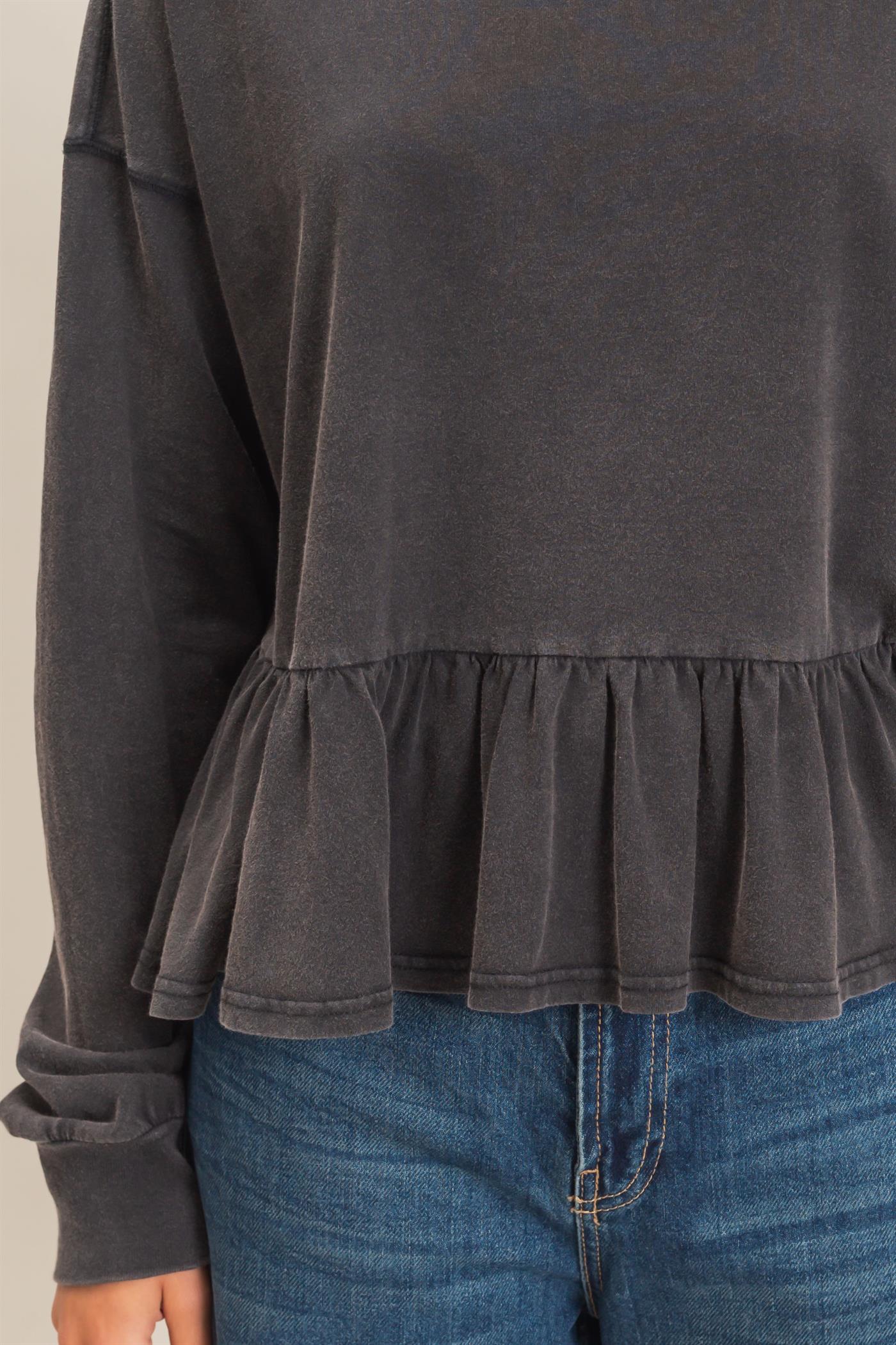 Wholesale Peplum Long Sleeve Top Clothing Tops DZ26F397 BLACK DOUBLE ZERO