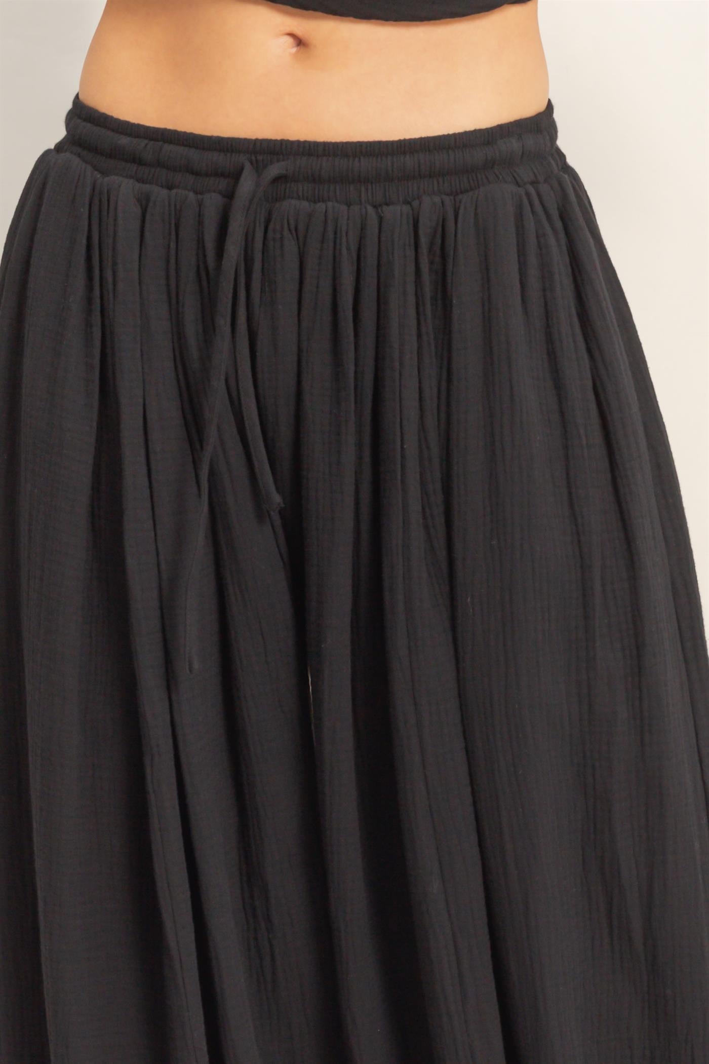 Wholesale Gauzed Elastic Waist Balloon Joggers Pants Pants HF26C320 BLACK HYFVE