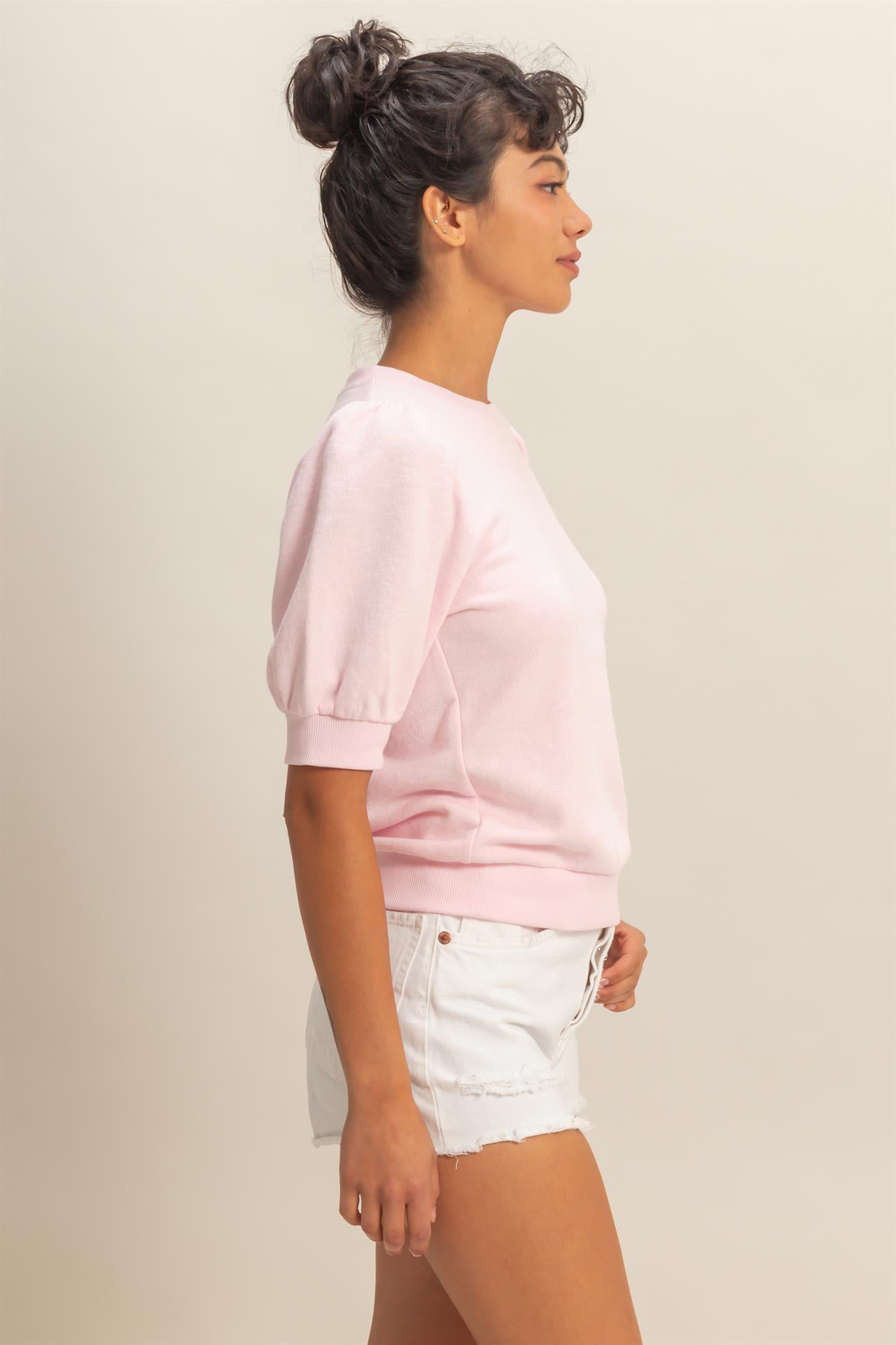 Wholesale Puff Short Sleeve Crew Neck Top Clothing Tops DZ26A927 SOFT PINK DOUBLE ZERO