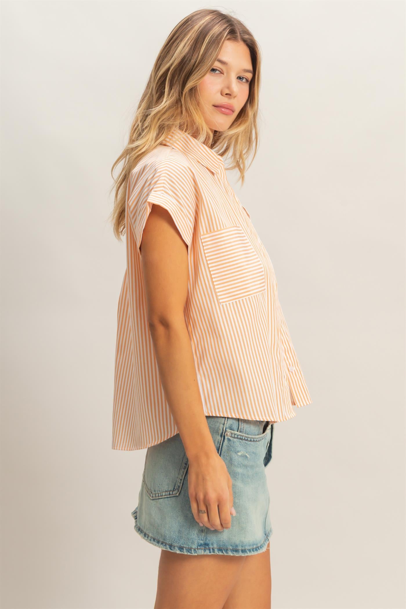 Wholesale Button-Up Striped Shirt Shirts HF26E429-D ORANGE HYFVE