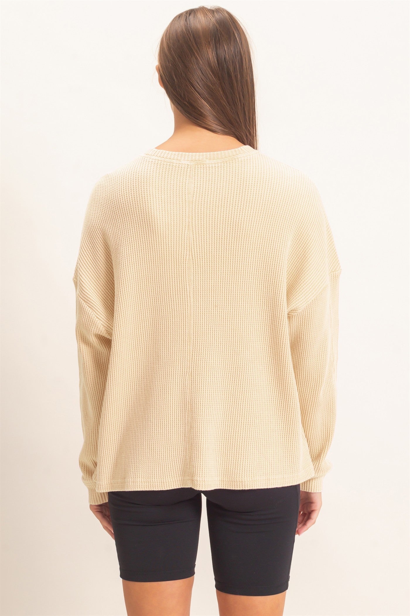 Wholesale Mineral Wash Waffle Long Sleeve Top Clothing Tops DZ26F242 ALPACA DOUBLE ZERO