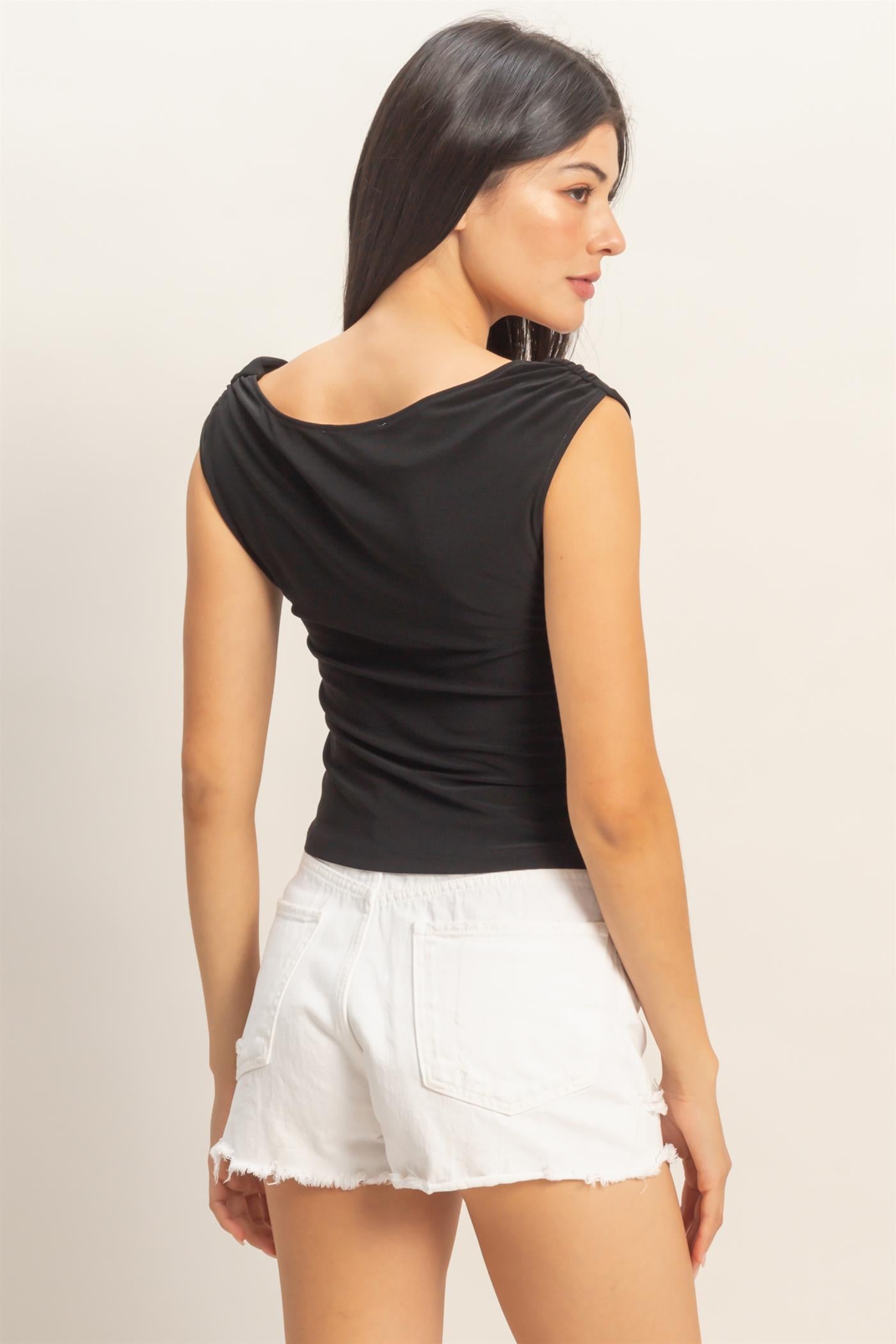 Wholesale Cowl Neck Sleeveless Top Clothing Tops DZ26C274 BLACK DOUBLE ZERO
