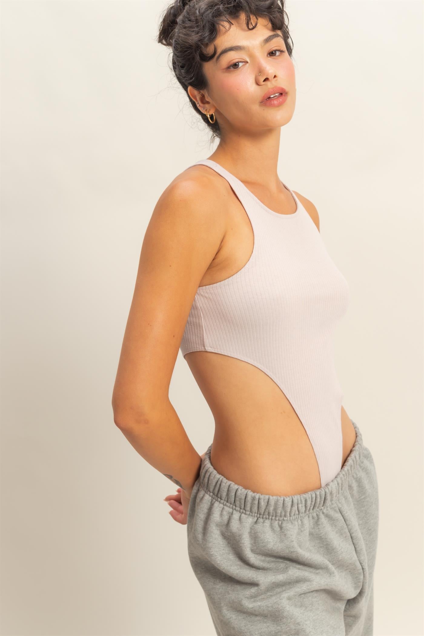 Wholesale High Cut Bodysuit Clothing Tops DZ22E146 PASTEL VIOLET DOUBLE ZERO