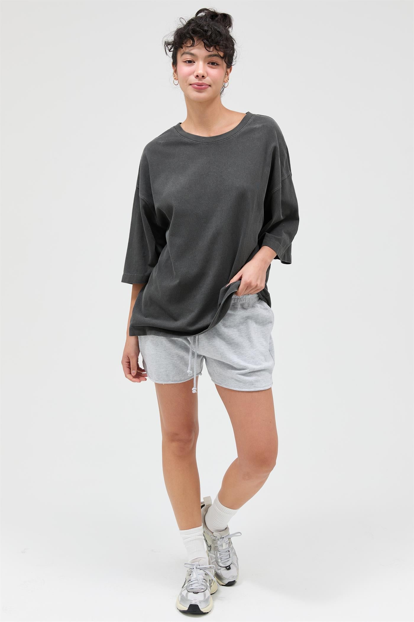 Wholesale Pigment Dye Oversized Half-Sleeve T-Shirt Clothing Tops DZ26A459 BLACK DOUBLE ZERO