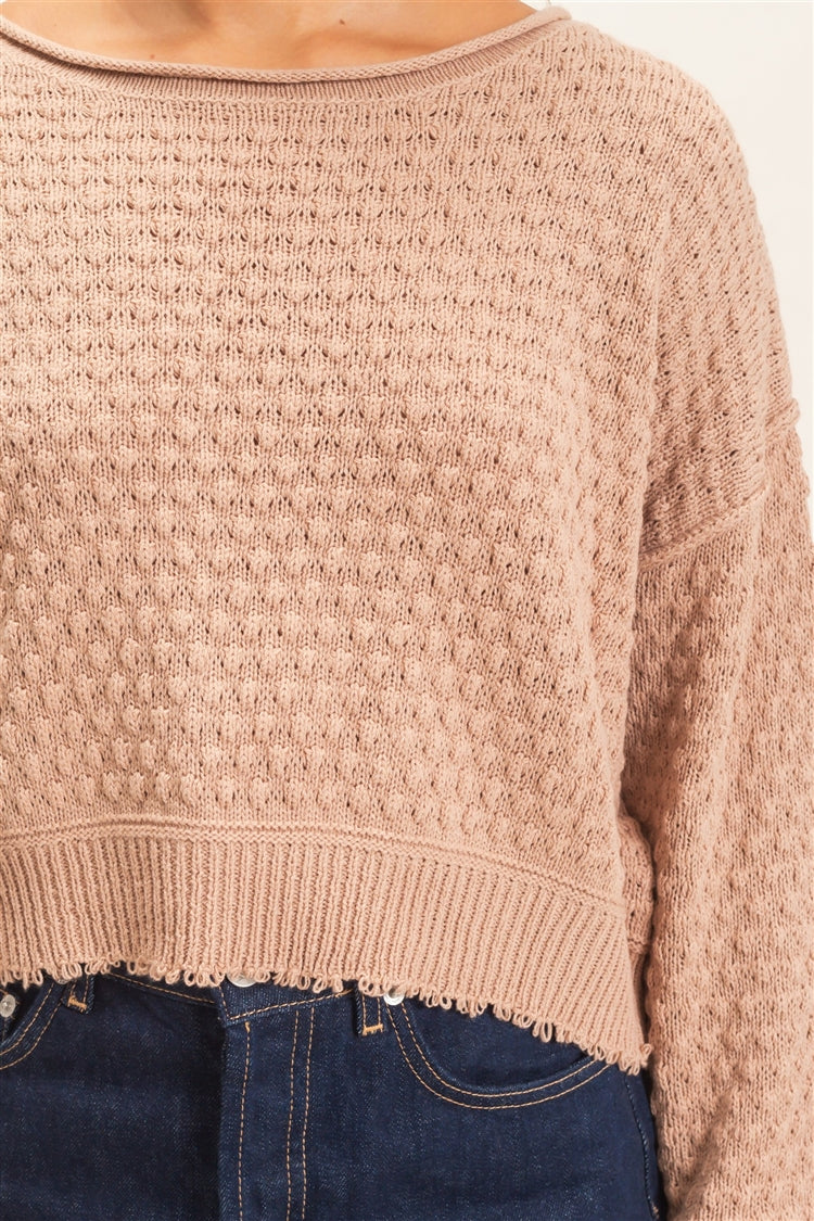 Wholesale Textured Boat Neck Sweater Sweaters DZ26E880 DARK TAUPE DOUBLE ZERO