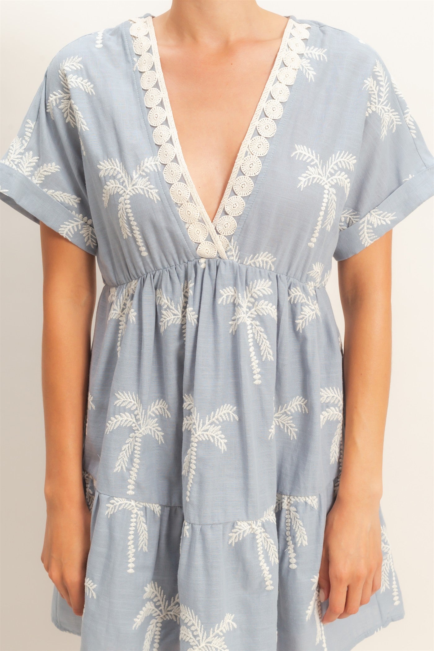 Wholesale Tiered V-Neck Dress Dresses HF26C231 DUSTY BLUE HYFVE