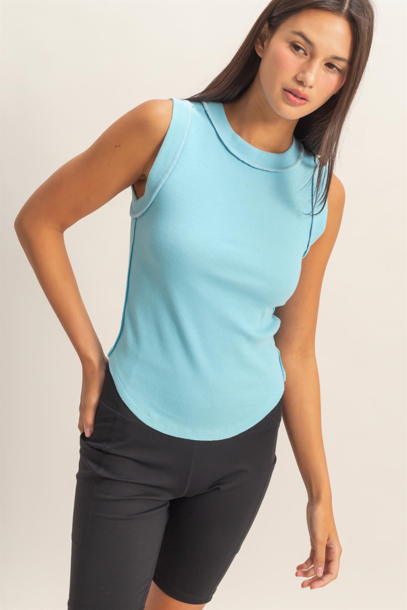 Wholesale Seam Detail Tank Top Tank Tops DZ26A369 BLUE DOUBLE ZERO